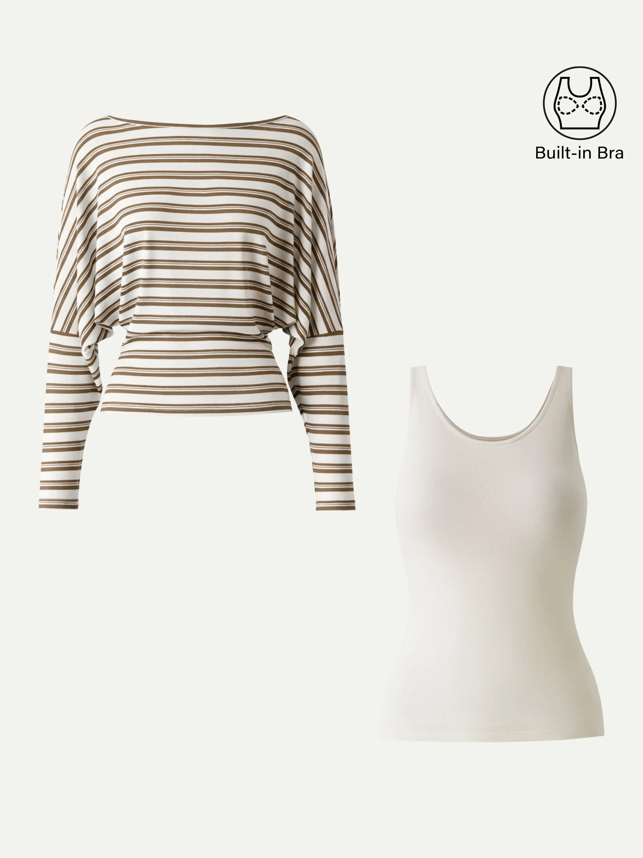 2Pcs Set U-Neck Brami Tank & Striped Boatneck Batwing Sleeves Top sold by OGLmove product image thumbnail 3