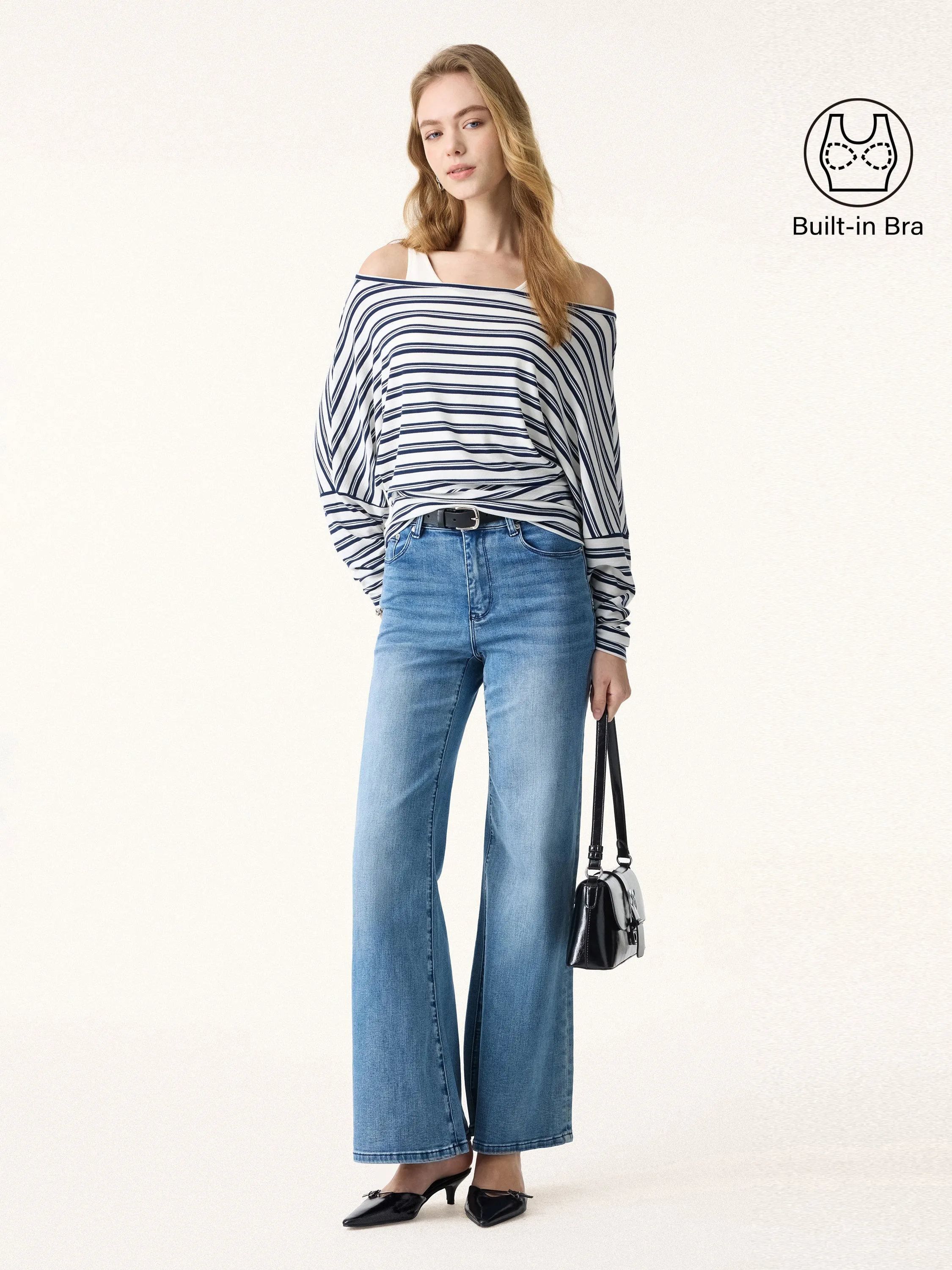 2Pcs Set U-Neck Brami Tank & Striped Boatneck Batwing Sleeves Top sold by OGLmove