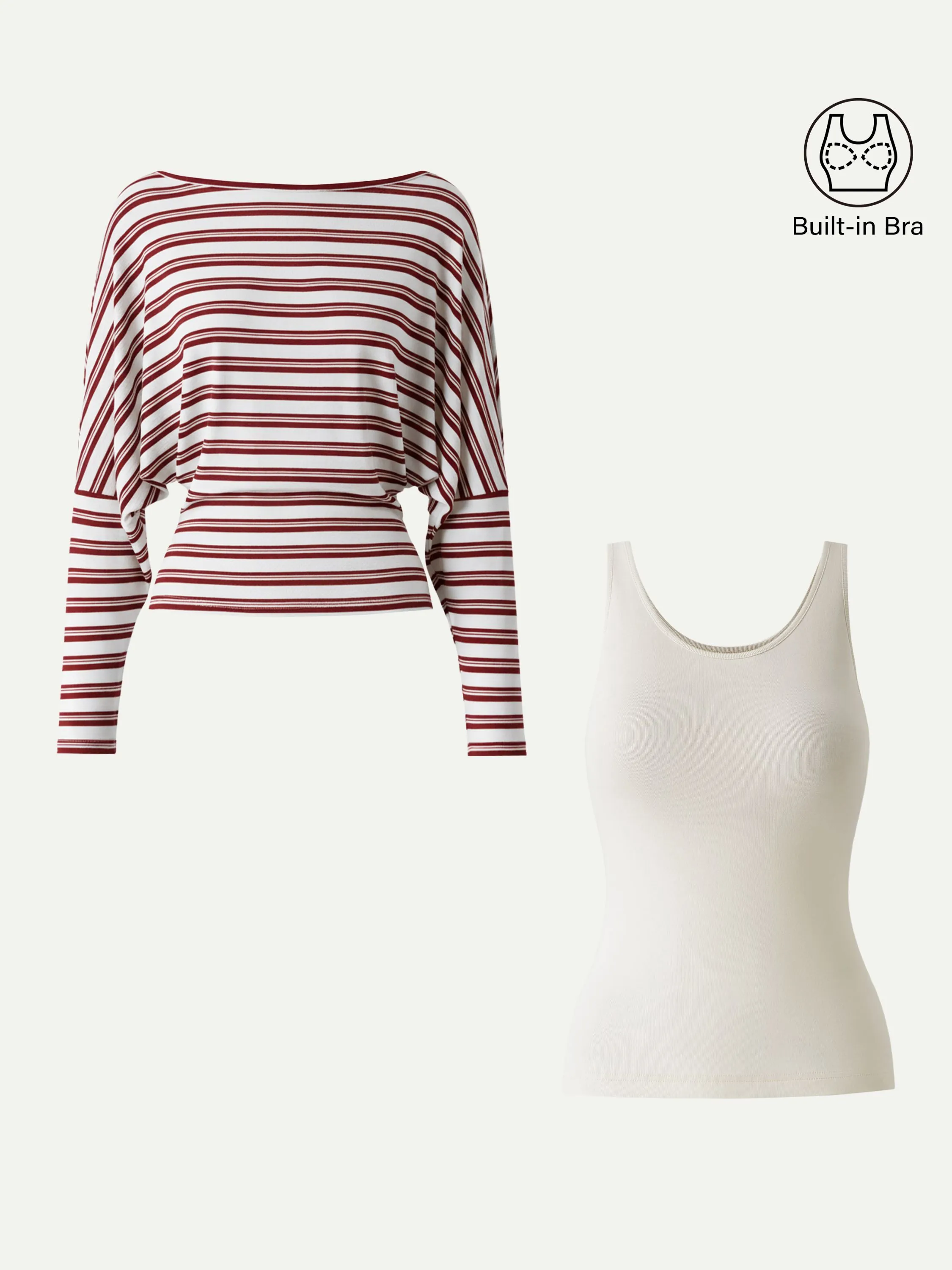 2Pcs Set U-Neck Brami Tank & Striped Boatneck Batwing Sleeves Top sold by OGLmove product image thumbnail 4
