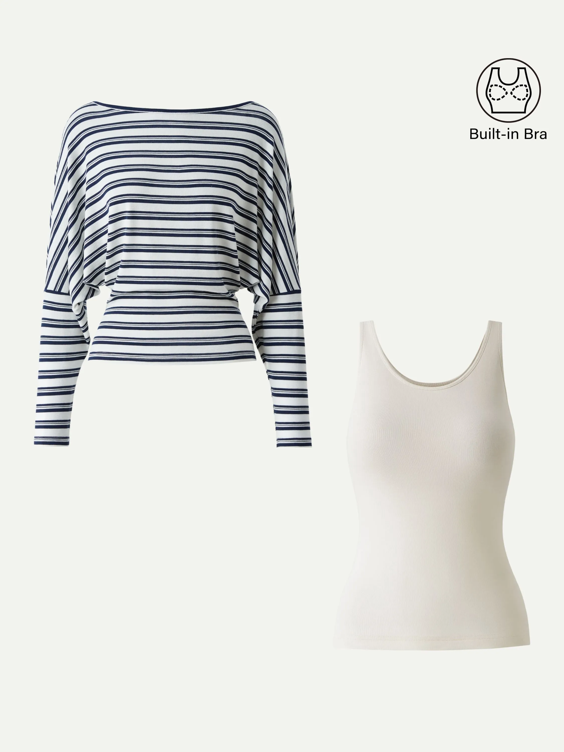 2Pcs Set U-Neck Brami Tank & Striped Boatneck Batwing Sleeves Top sold by OGLmove product image thumbnail 2