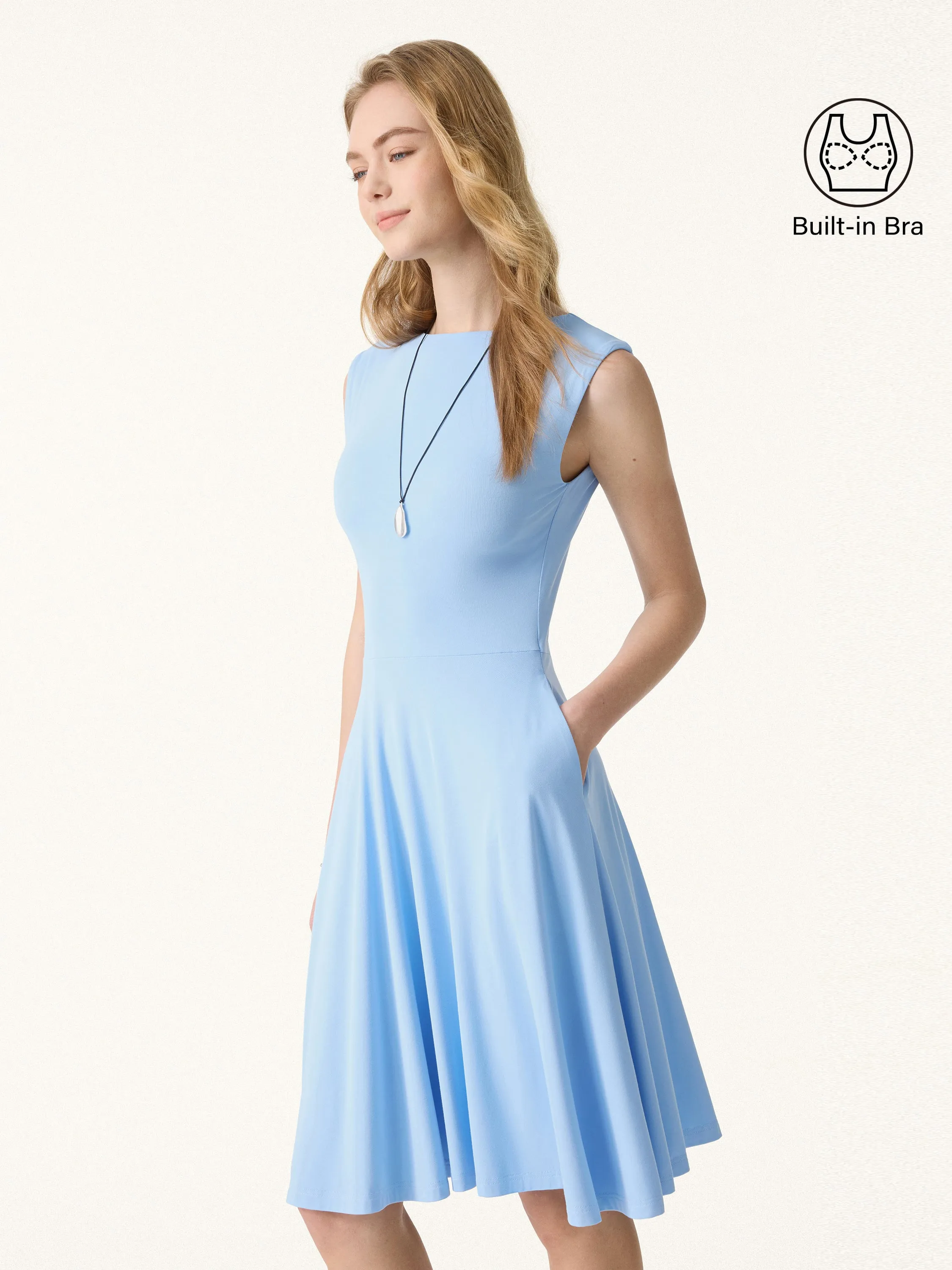 SkinKiss Boatneck Wide Shoulder Brami Dress with Pockets sold by OGLmove product image thumbnail 5