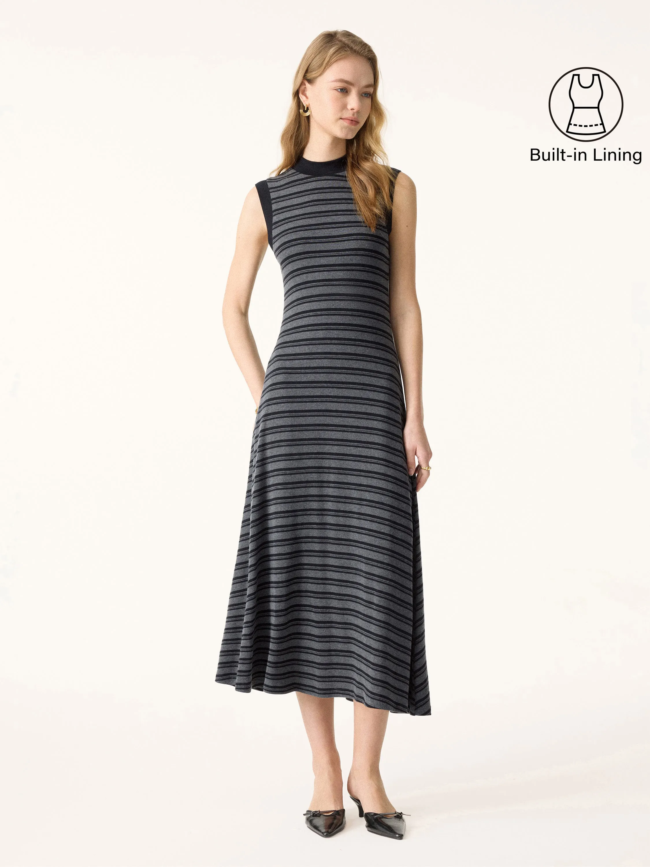 Non-Itch Lyocell Wool Perkins Neck Wide Shoulder Midi Dress sold by OGLmove product image thumbnail 3