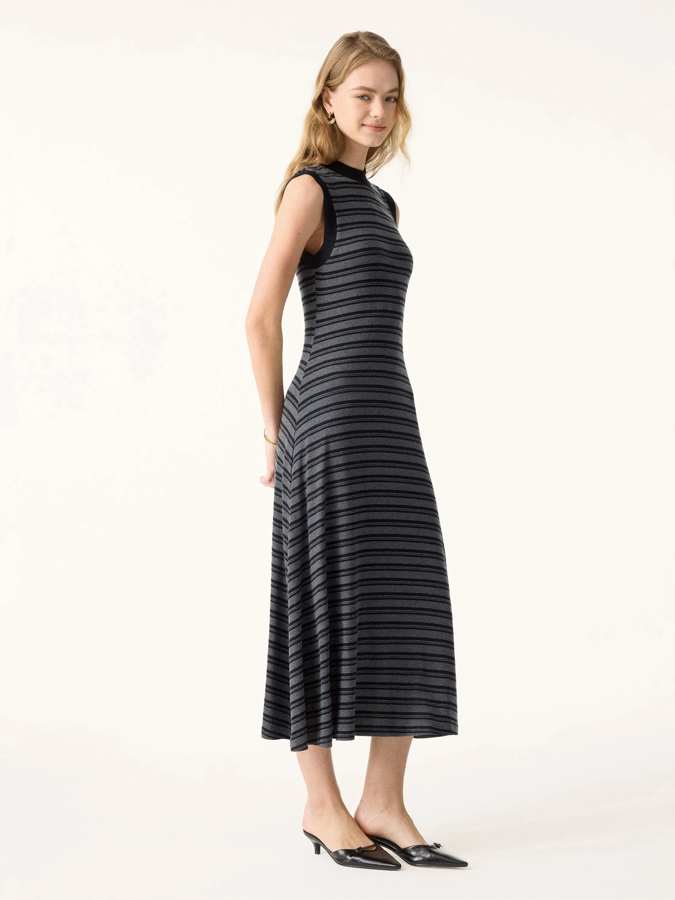 Non-Itch Lyocell Wool Perkins Neck Wide Shoulder Midi Dress sold by OGLmove product image thumbnail 5