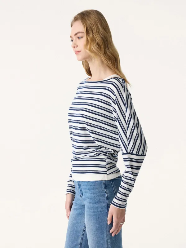 Lyocell Wool Striped Boatneck Batwing Sleeves Top sold by OGLmove