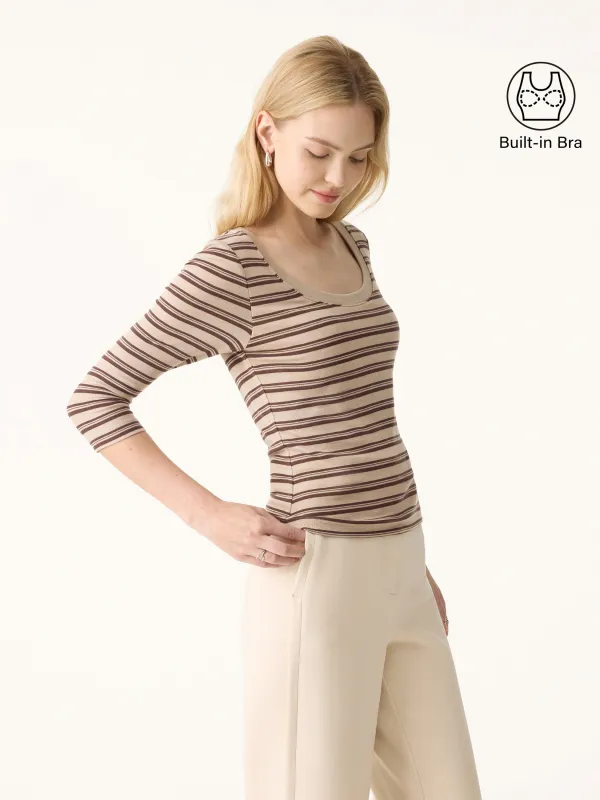 Non-Itch Lyocell Wool Oval Neck Striped 3/4 Sleeves Brami sold by OGLmove