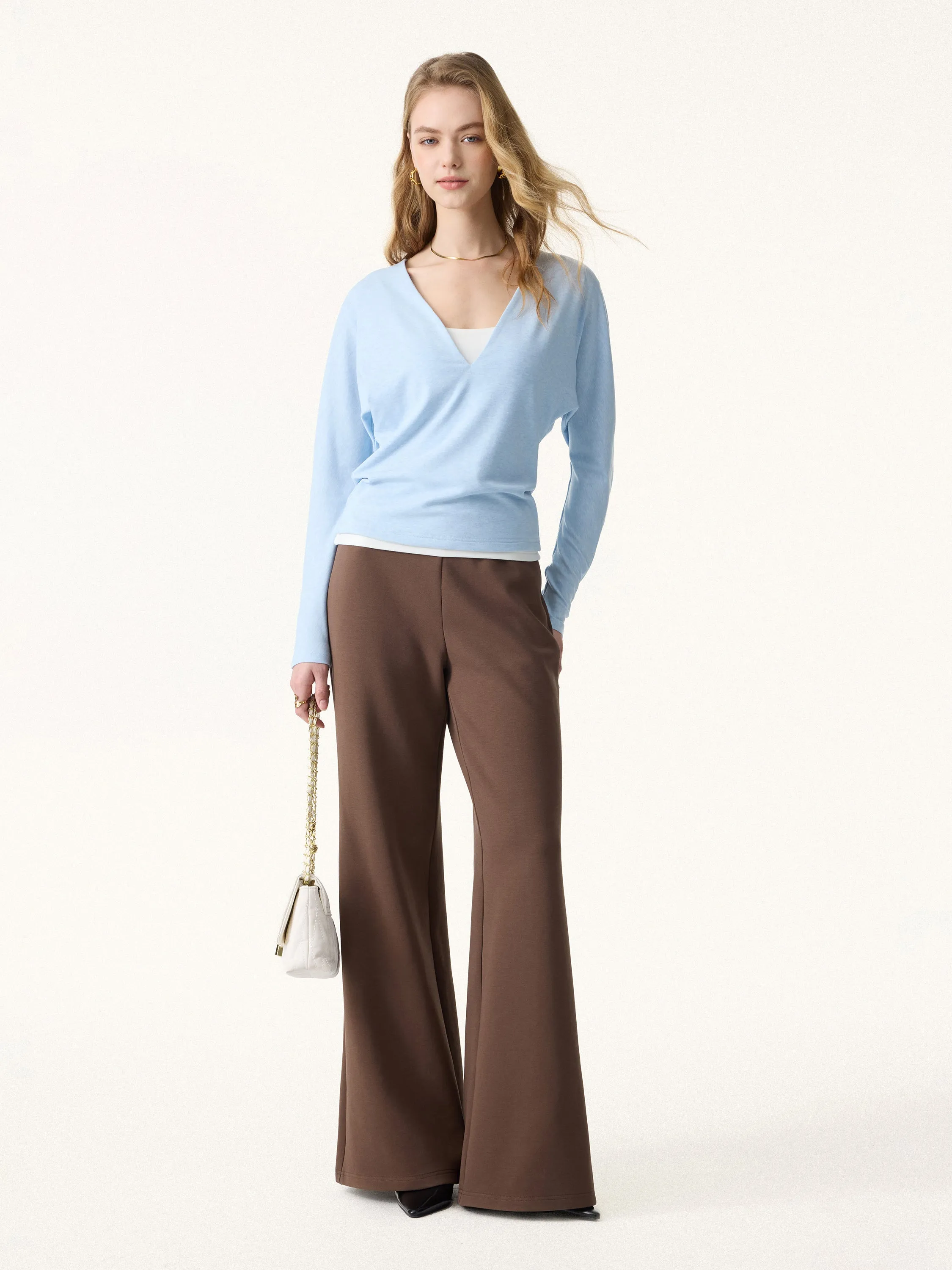 Non-Itch Lyocell Wool Relaxed V-Neck Batwing Sleeve Top sold by OGLmove product image thumbnail 2