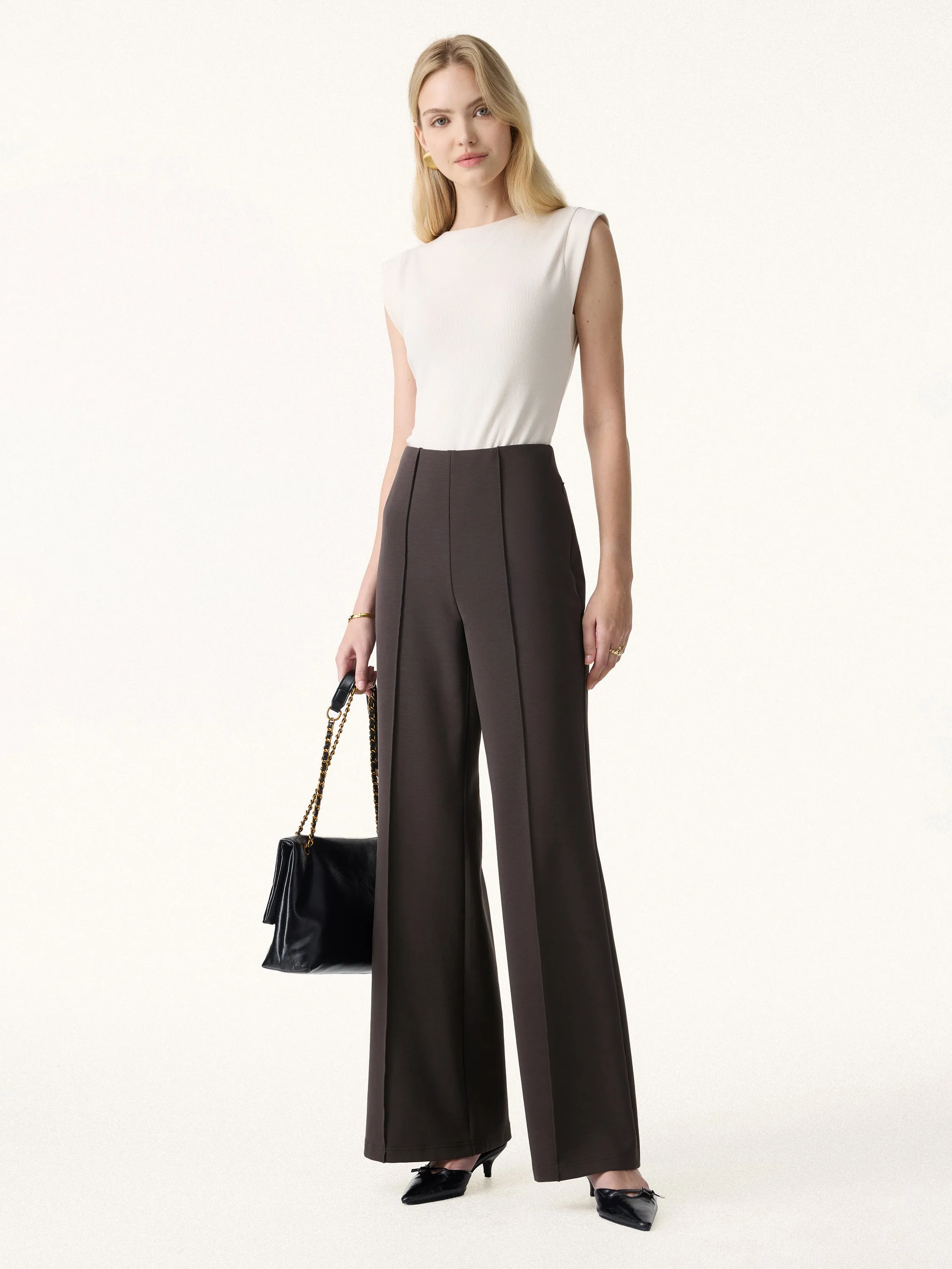 Stretch Cotton High Rise Wide Flared Pull-on Pants sold by OGLmove product image thumbnail 3