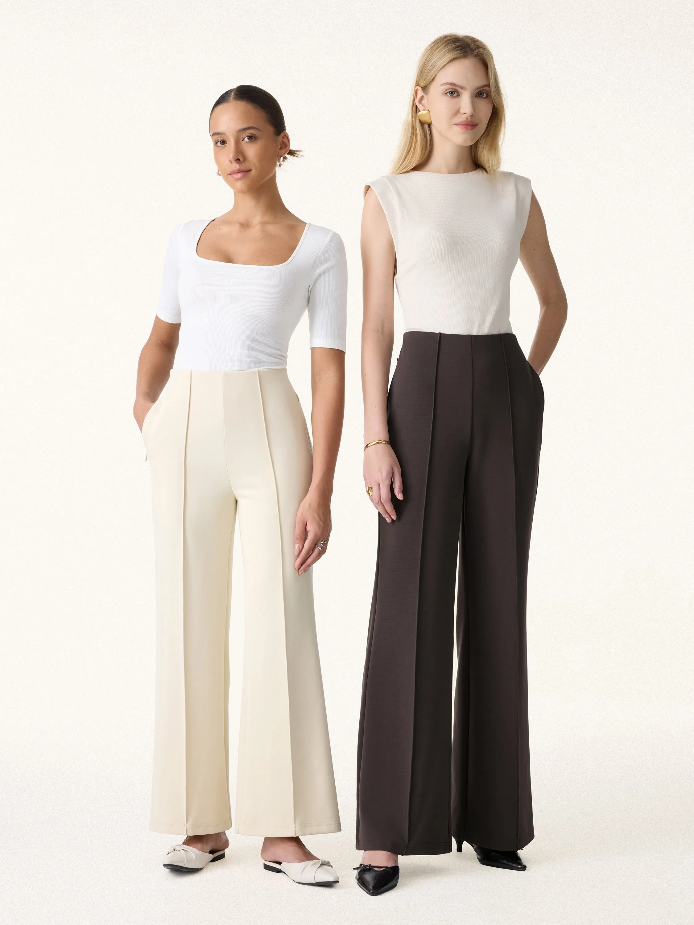 Stretch Cotton High Rise Wide Flared Pull-on Pants sold by OGLmove product image thumbnail 2