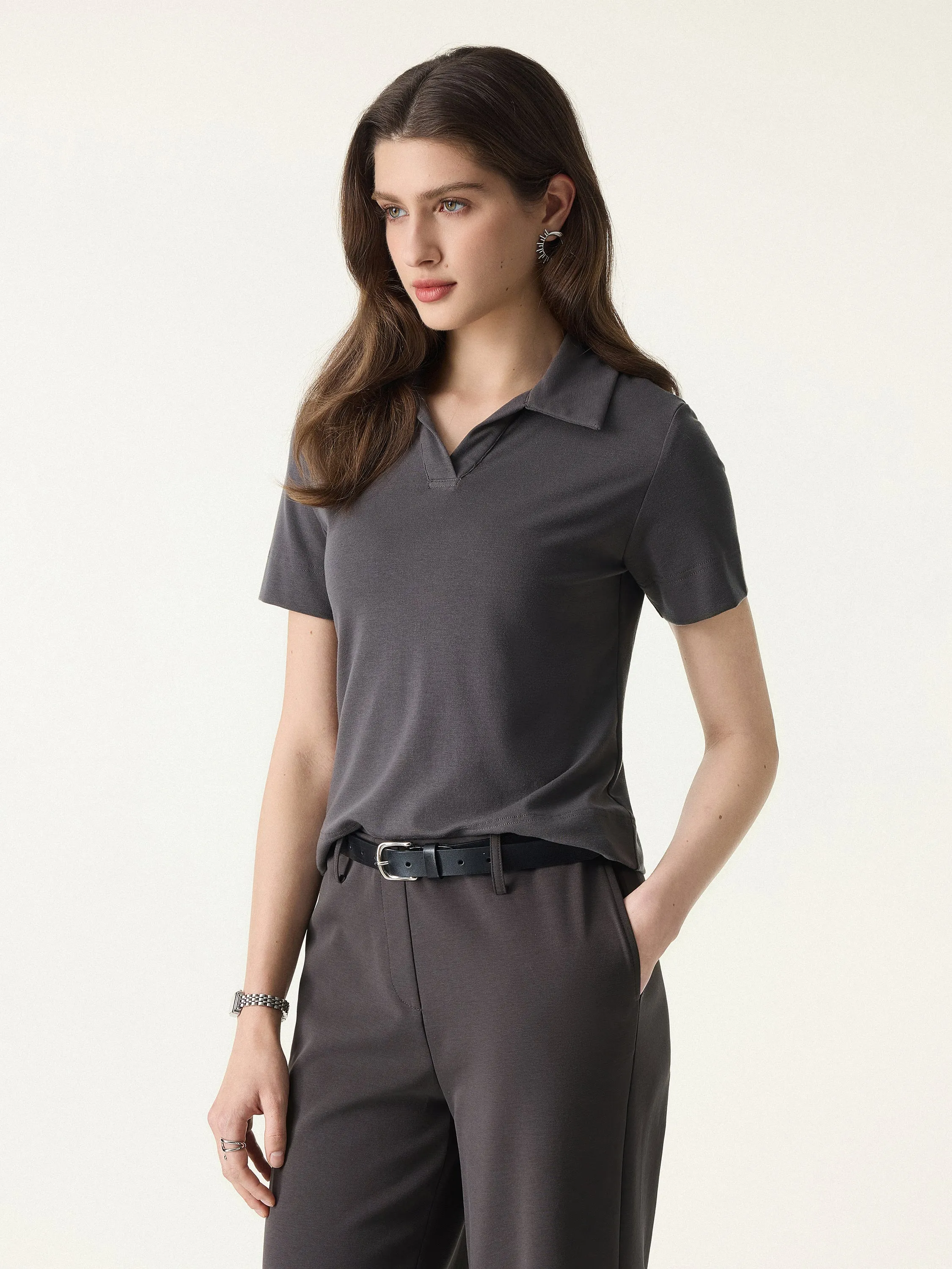 Soft Lyocell Wool Polo Neck Short Sleeve Top sold by OGLmove