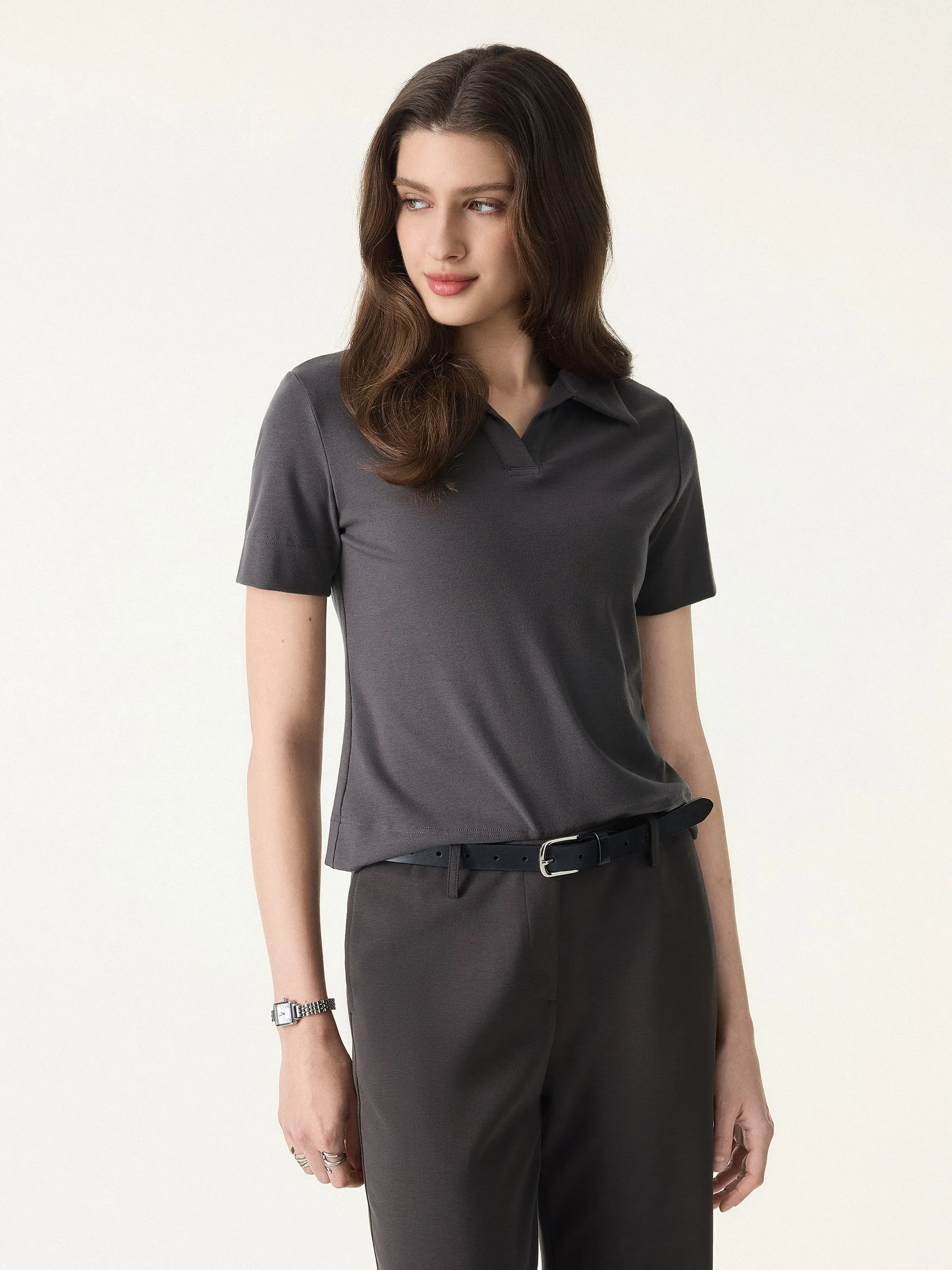 Soft Lyocell Wool Polo Neck Short Sleeve Top sold by OGLmove product image thumbnail 4