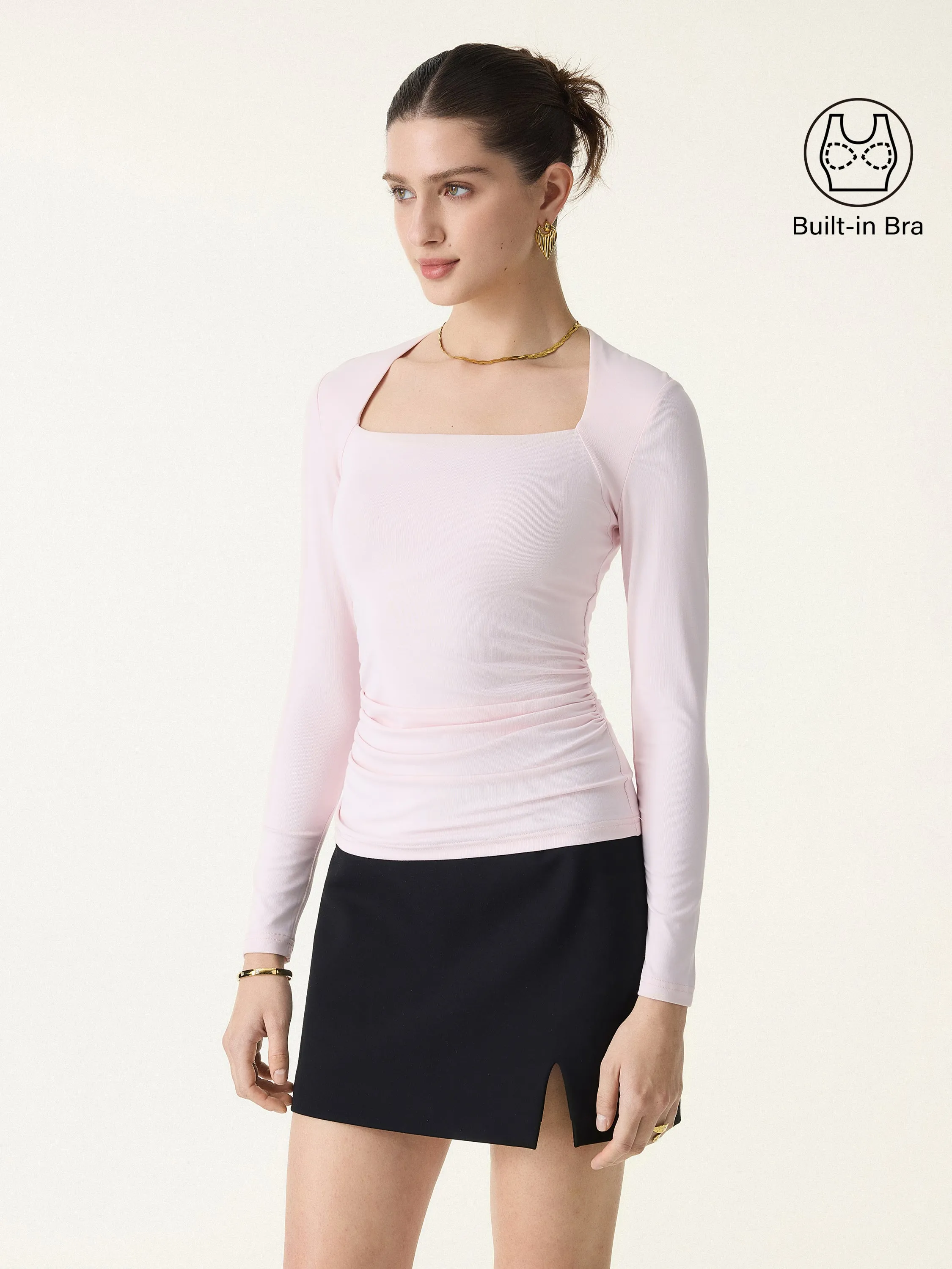 SkinKiss Trapeze Neck Ruched Long Sleeve Brami sold by OGLmove