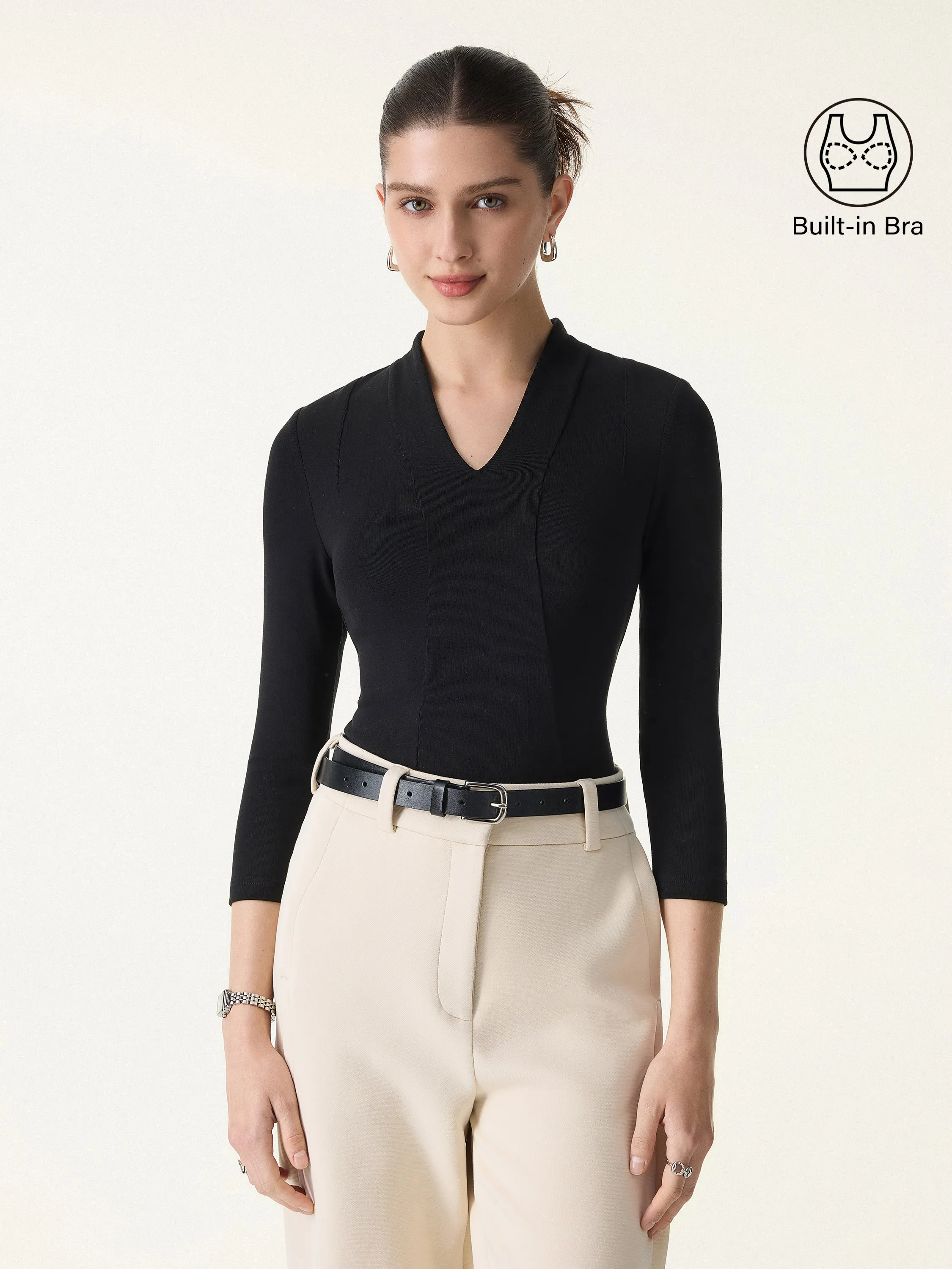 Cotton Lyocell V-Neck 3/4 Sleeve Brami sold by OGLmove