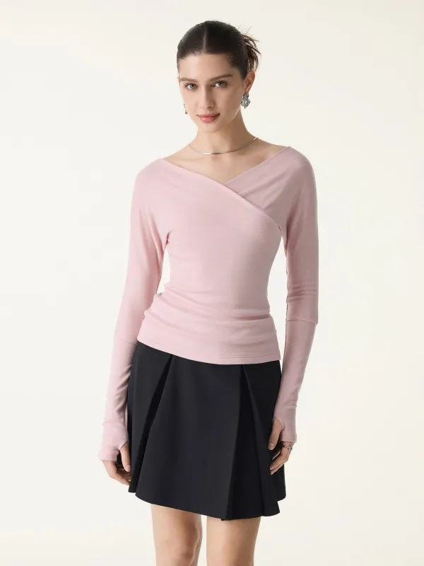 Lyocell Wool Surplice Long Sleeve Top with Thumbholes sold by OGLmove