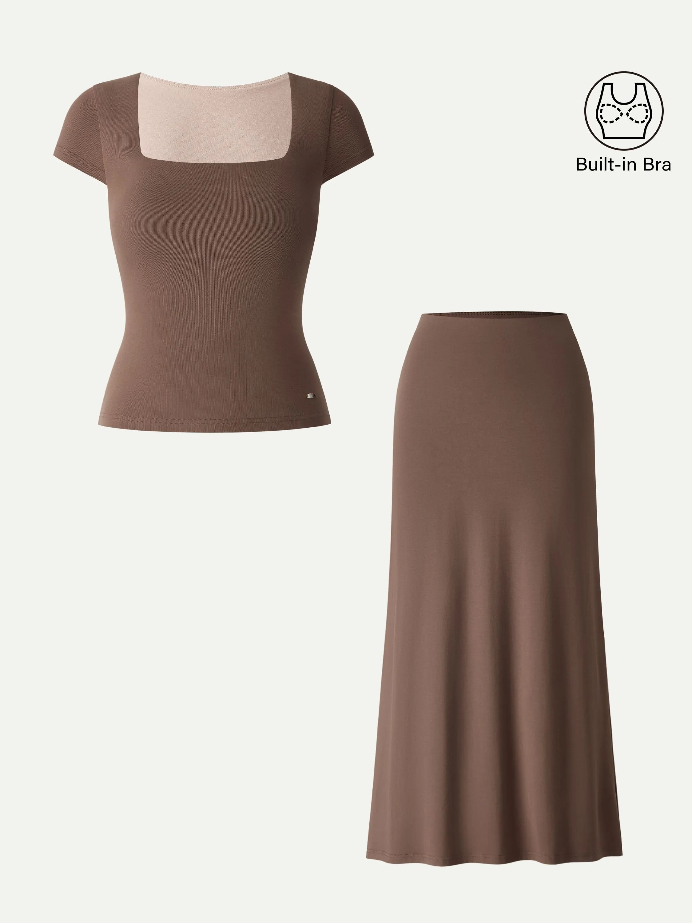 2Pcs Set SkinKiss Square Neck Cap Sleeve Cropped Brami & H-Line Maxi Skirt sold by OGLmove product image thumbnail 4
