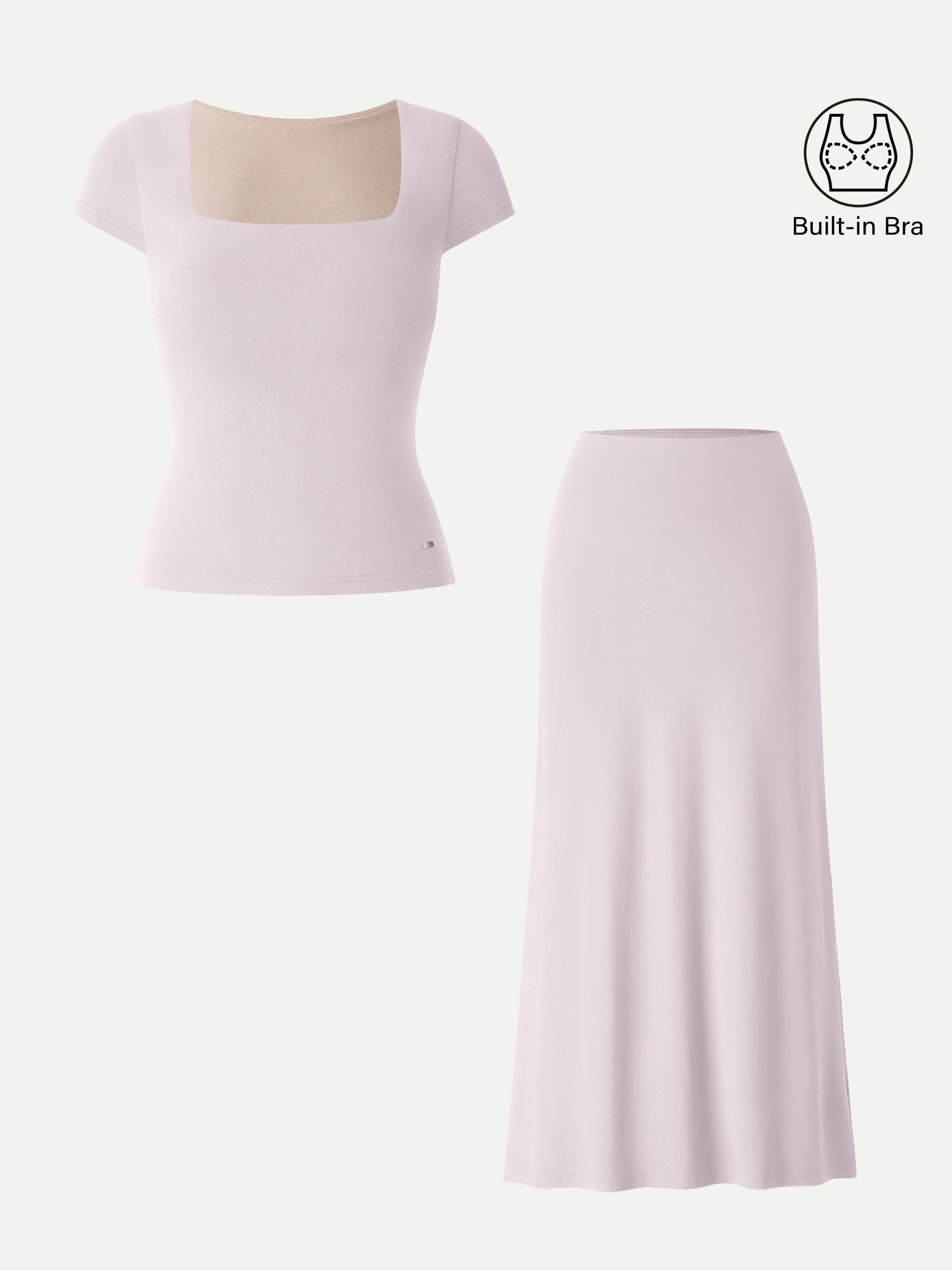 2Pcs Set SkinKiss Square Neck Cap Sleeve Cropped Brami & H-Line Maxi Skirt sold by OGLmove product image thumbnail 5