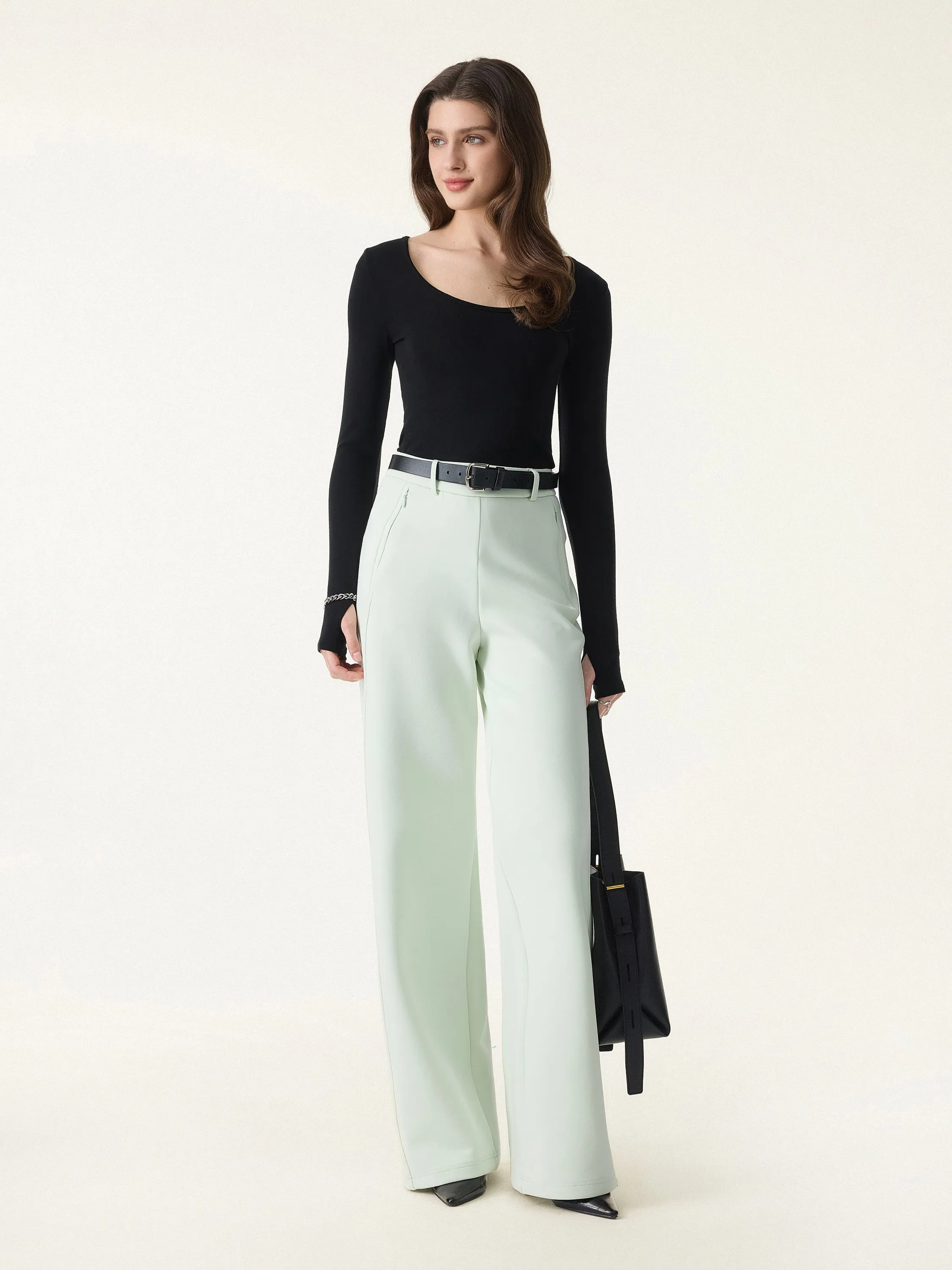 Stretch Cotton Blend Slimming High Rise Wide Leg Pants sold by OGLmove product image thumbnail 3