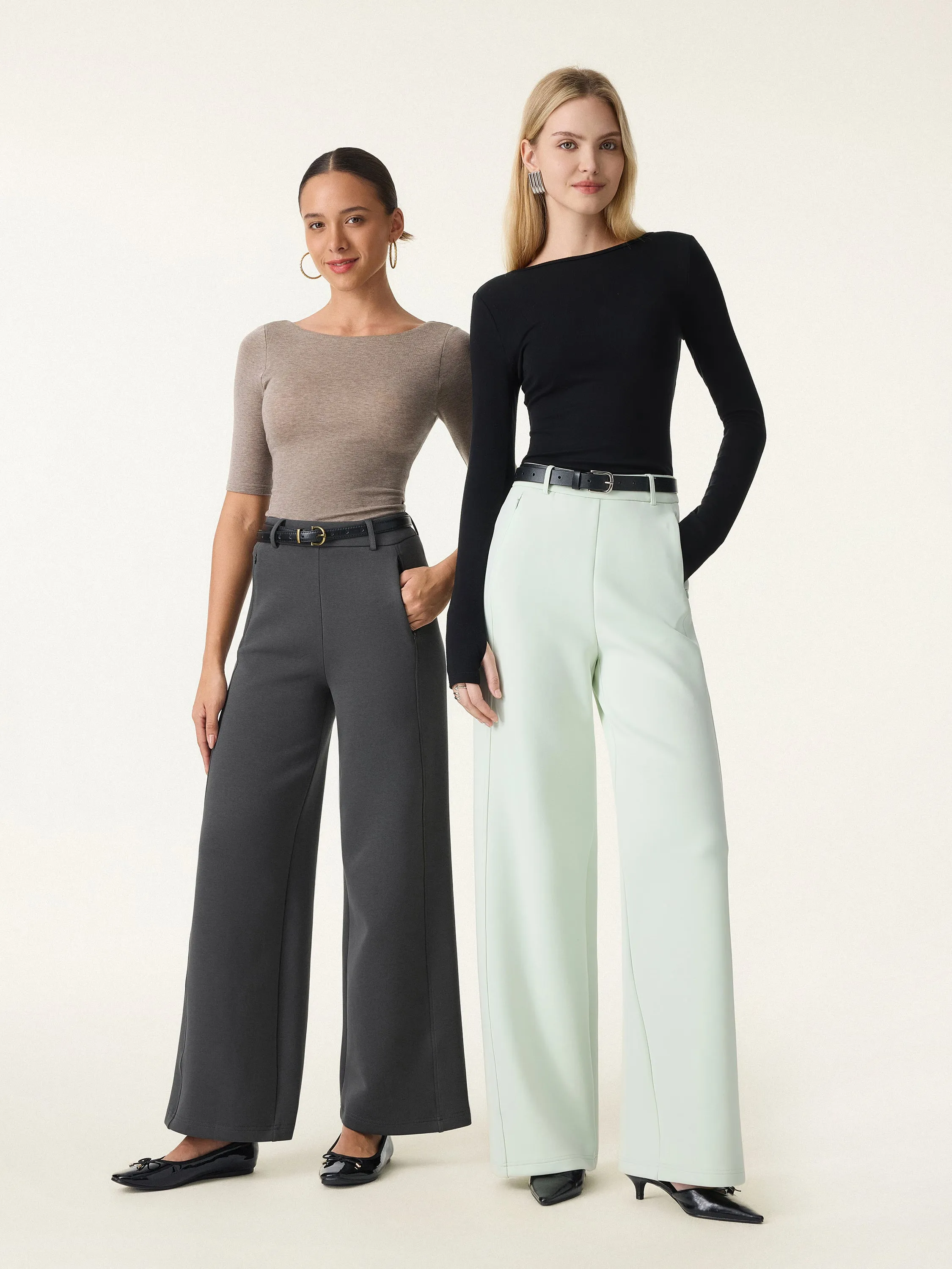 Stretch Cotton Blend Slimming High Rise Wide Leg Pants sold by OGLmove product image thumbnail 2