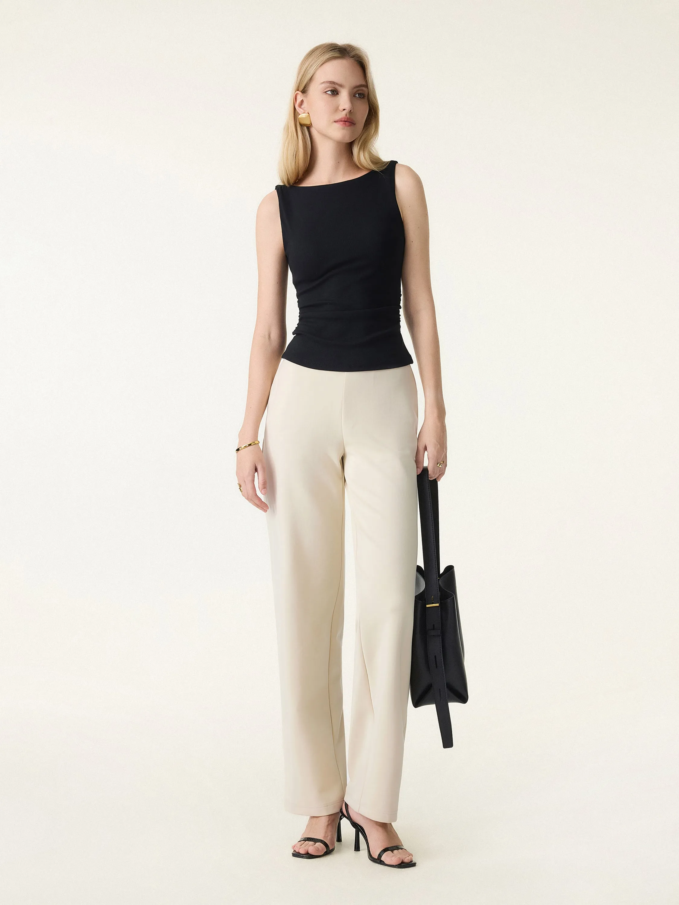 Stretch Cotton Blend Slim Straight Pull-on Pants with Pockets sold by OGLmove product image thumbnail 4