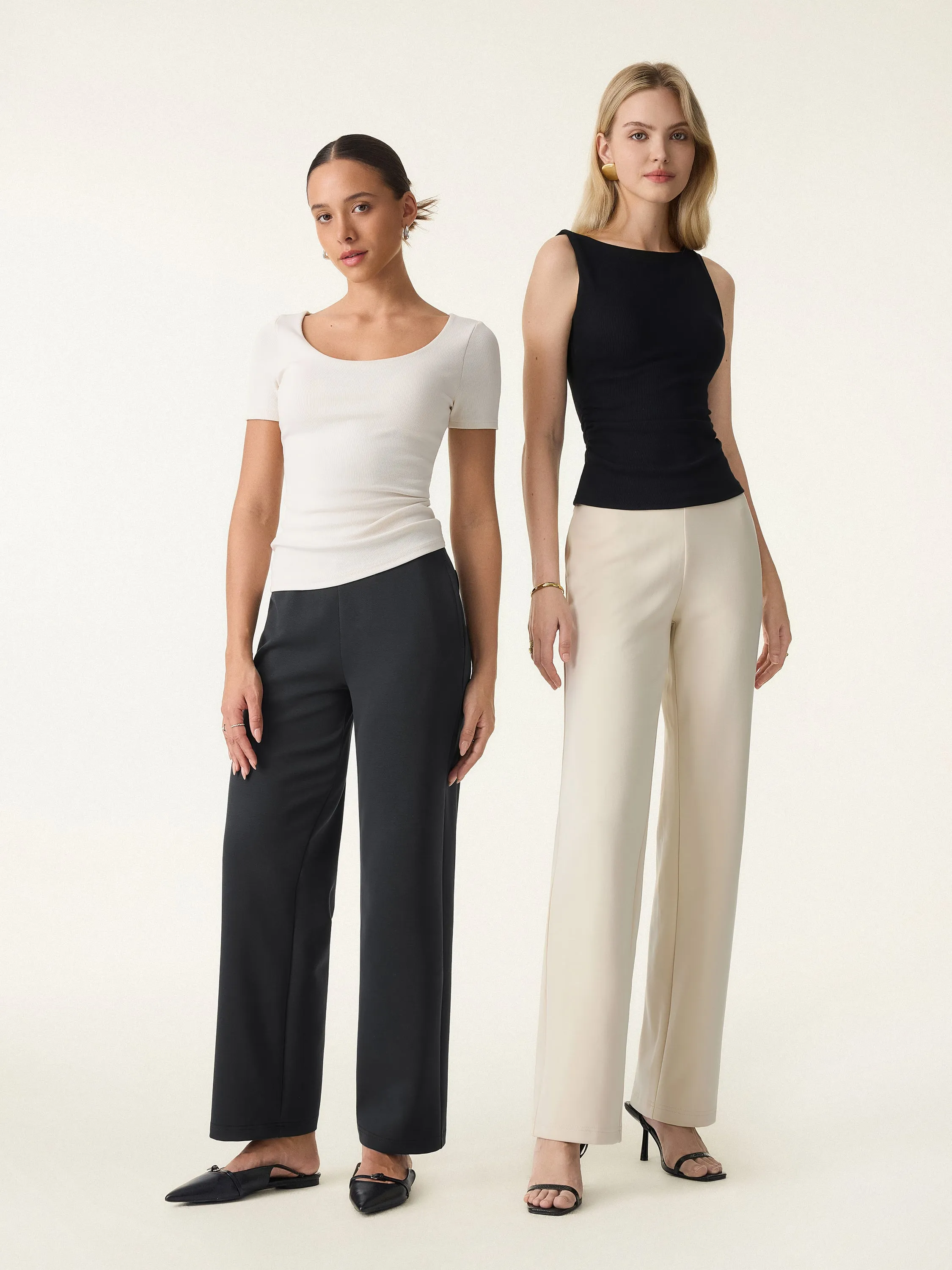 Stretch Cotton Blend Slim Straight Pull-on Pants with Pockets sold by OGLmove product image thumbnail 3