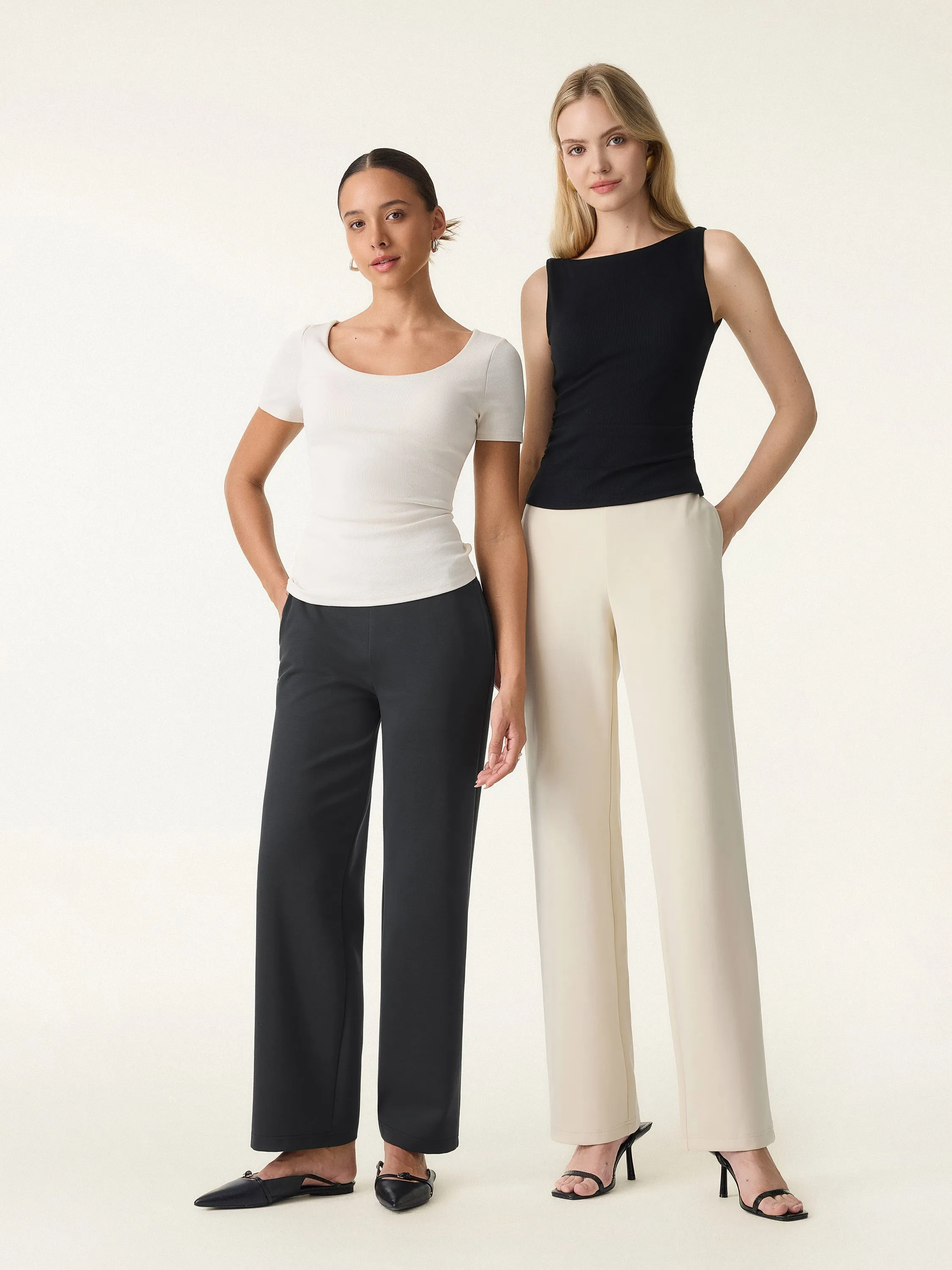 Stretch Cotton Blend Slim Straight Pull-on Pants with Pockets sold by OGLmove product image thumbnail 2