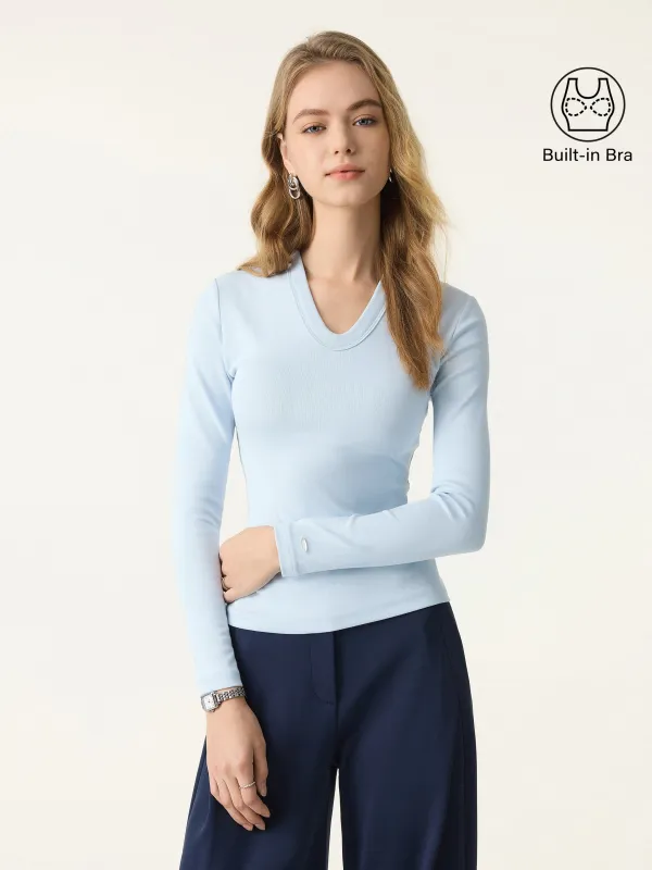 Cotton Lyocell Oval V-Neck Long Sleeve Brami sold by OGLmove