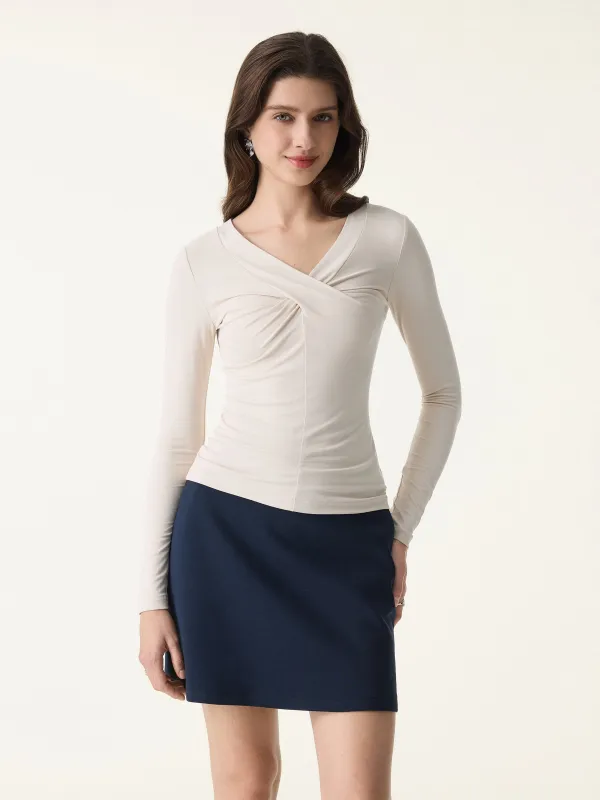 SkinKiss Twisted V-Neck Long Sleeve Top made by OGLmove