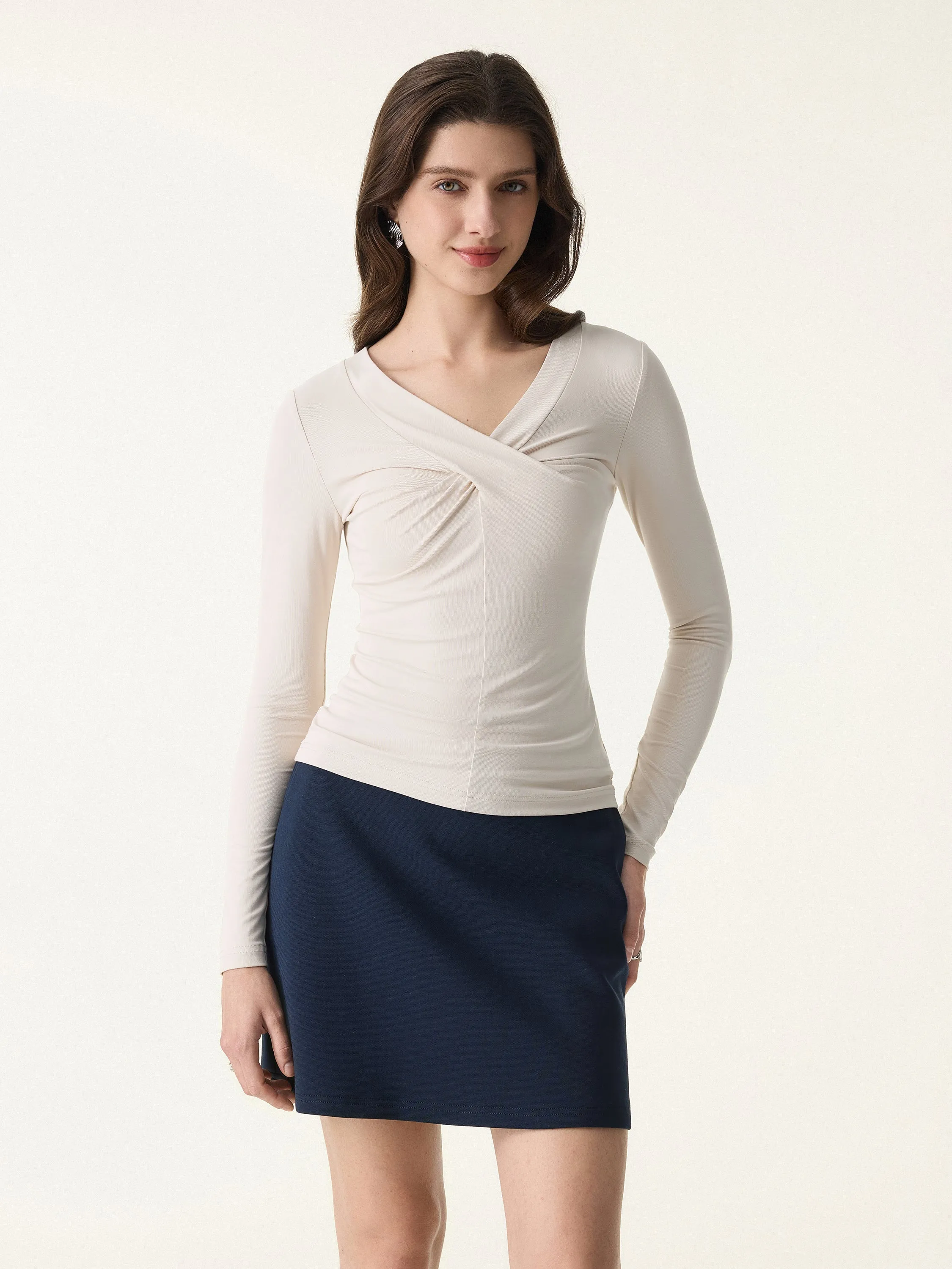 SkinKiss Twisted V-Neck Long Sleeve Top sold by OGLmove