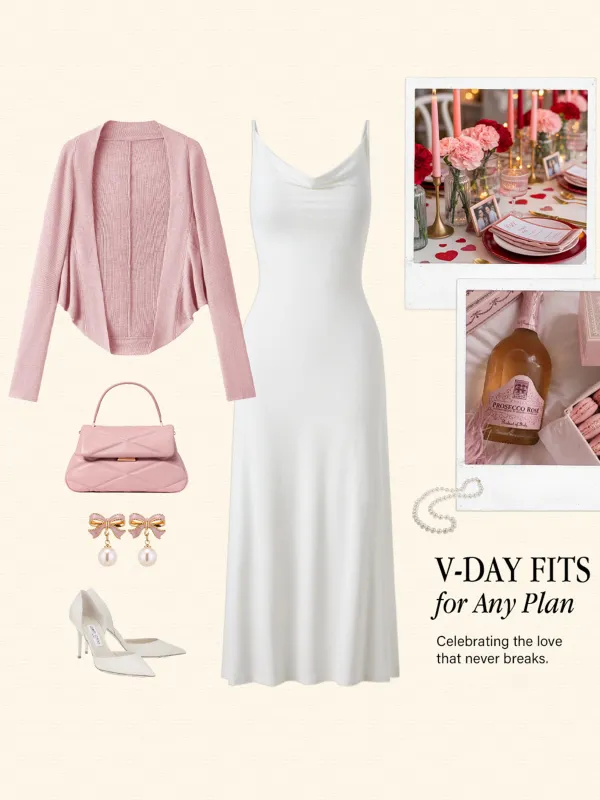 2Pcs Set Knit Shrug Sweater & Cowl Neck Midi Brami Dress sold by OGLmove