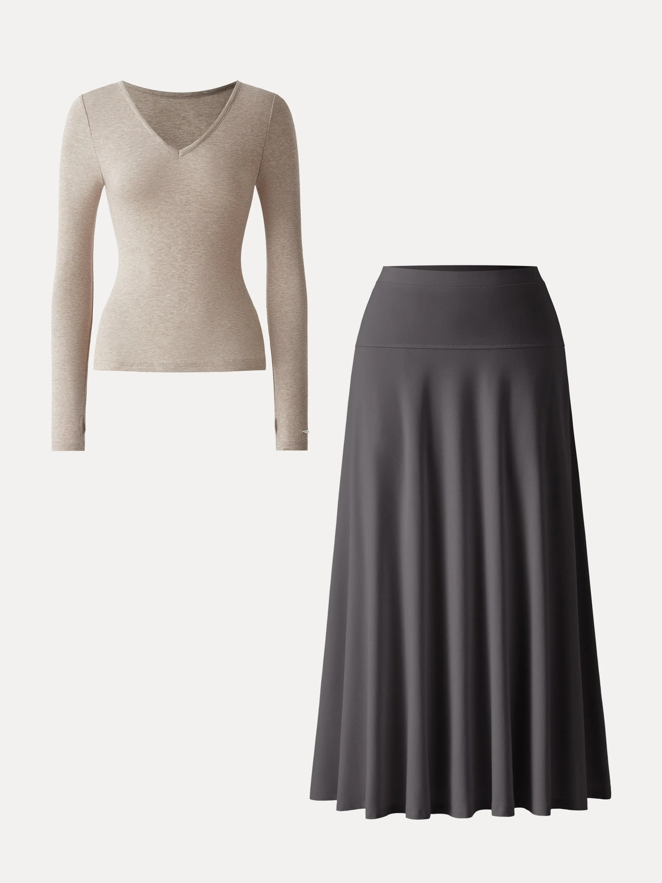 2Pcs Set Lyocell Wool Long Sleeve Top & Mid Rise Flare Circle Midi Skirt sold by OGLmove product image thumbnail 3