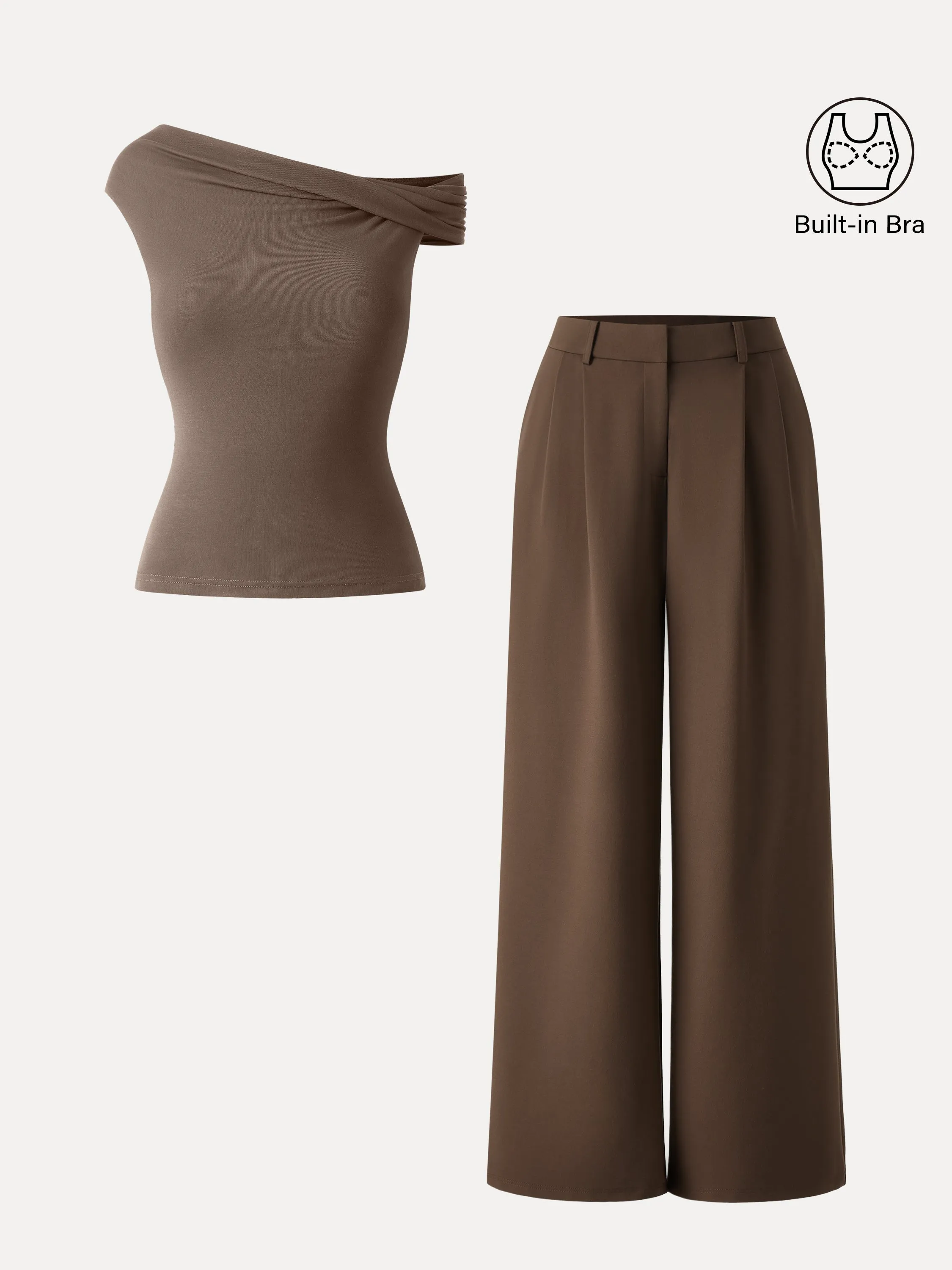 2Pcs Set Multi-wear Necklines Brami Top & Wide Leg Pant with Pockets sold by OGLmove product image thumbnail 4