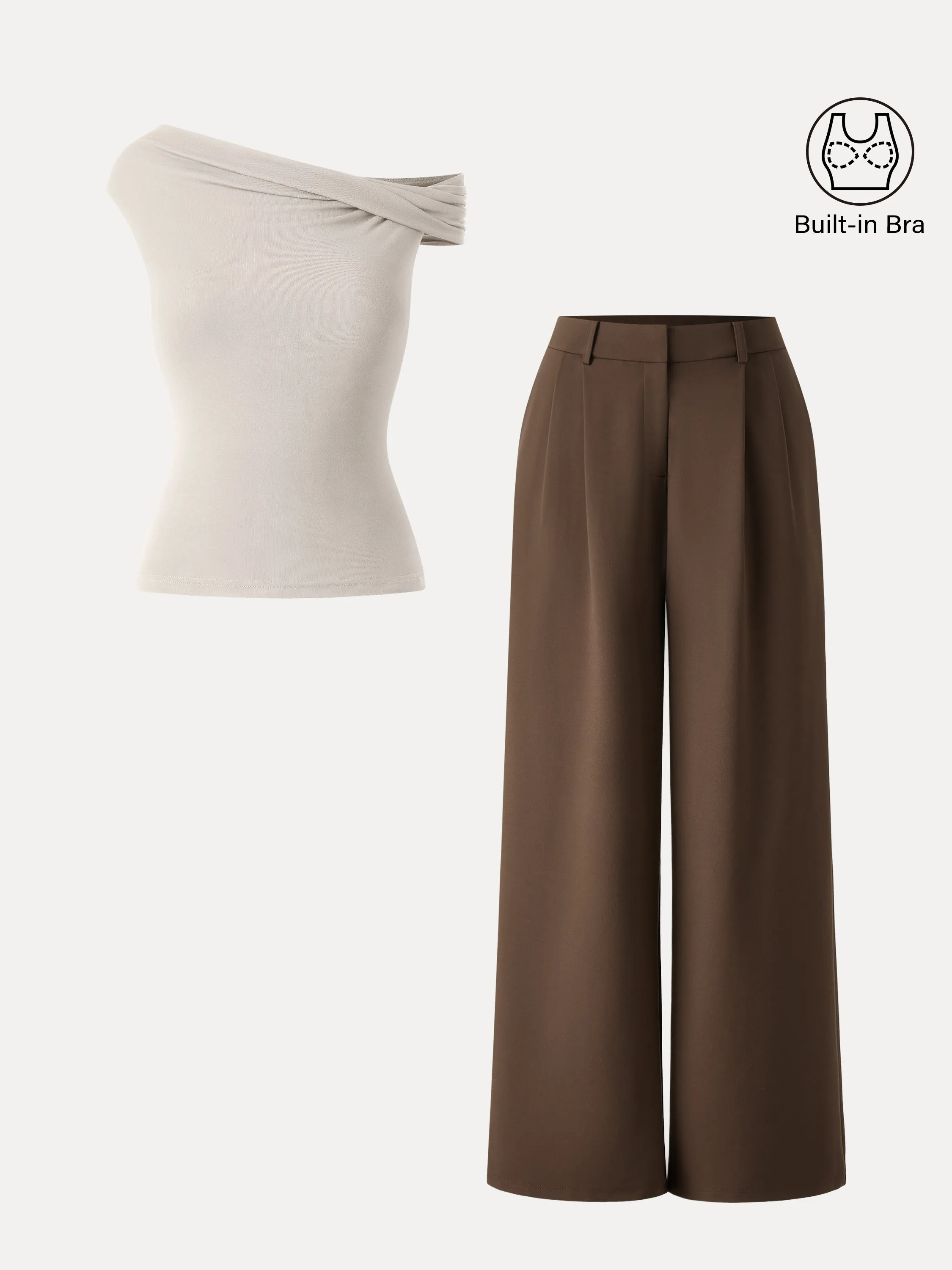 2Pcs Set Multi-wear Necklines Brami Top & Wide Leg Pant with Pockets sold by OGLmove product image thumbnail 2