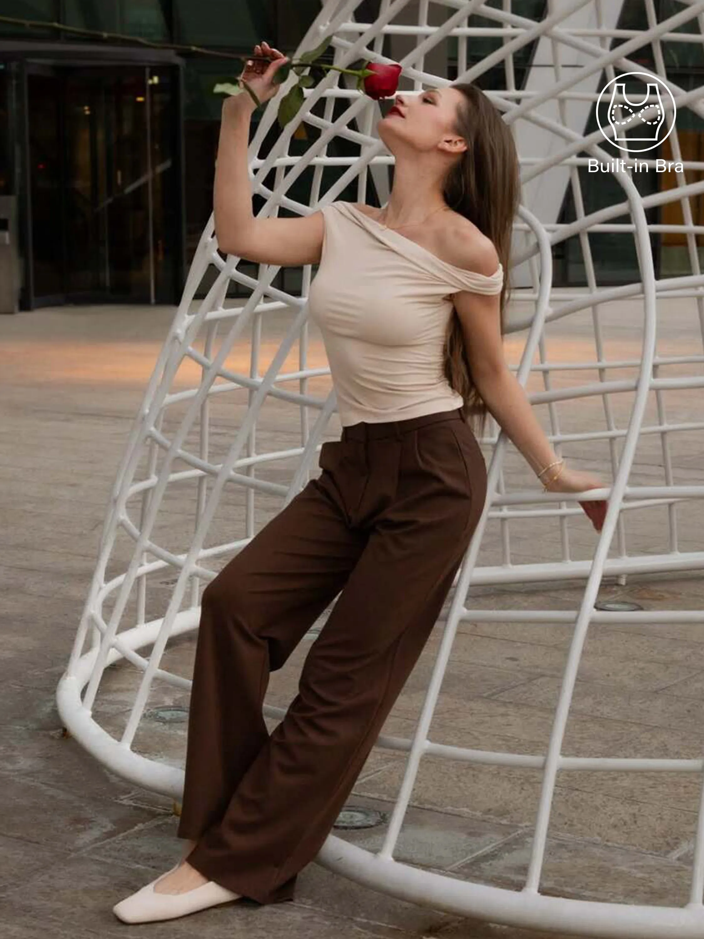 2Pcs Set Multi-wear Necklines Brami Top & Wide Leg Pant with Pockets sold by OGLmove