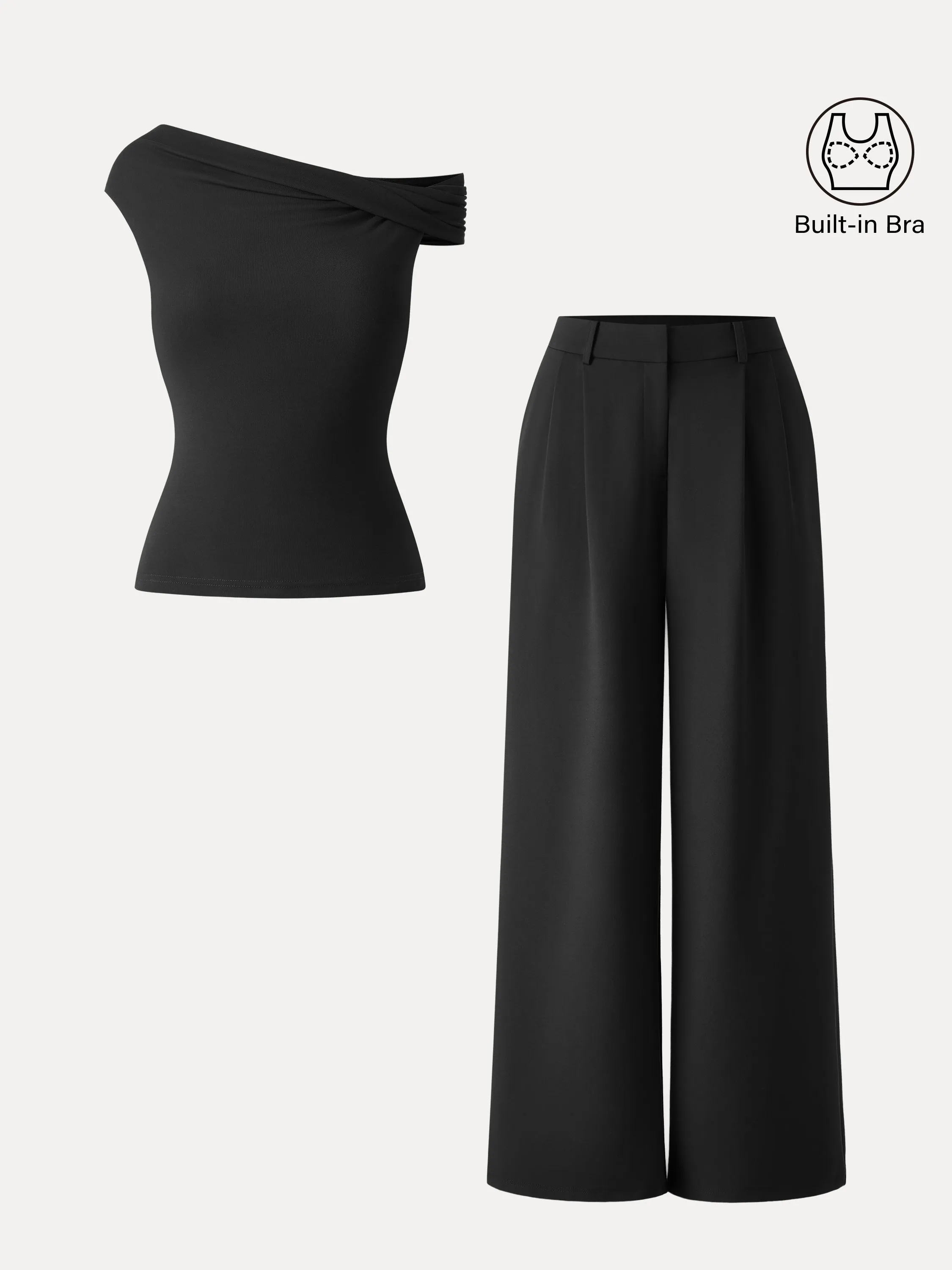 2Pcs Set Multi-wear Necklines Brami Top & Wide Leg Pant with Pockets sold by OGLmove product image thumbnail 3