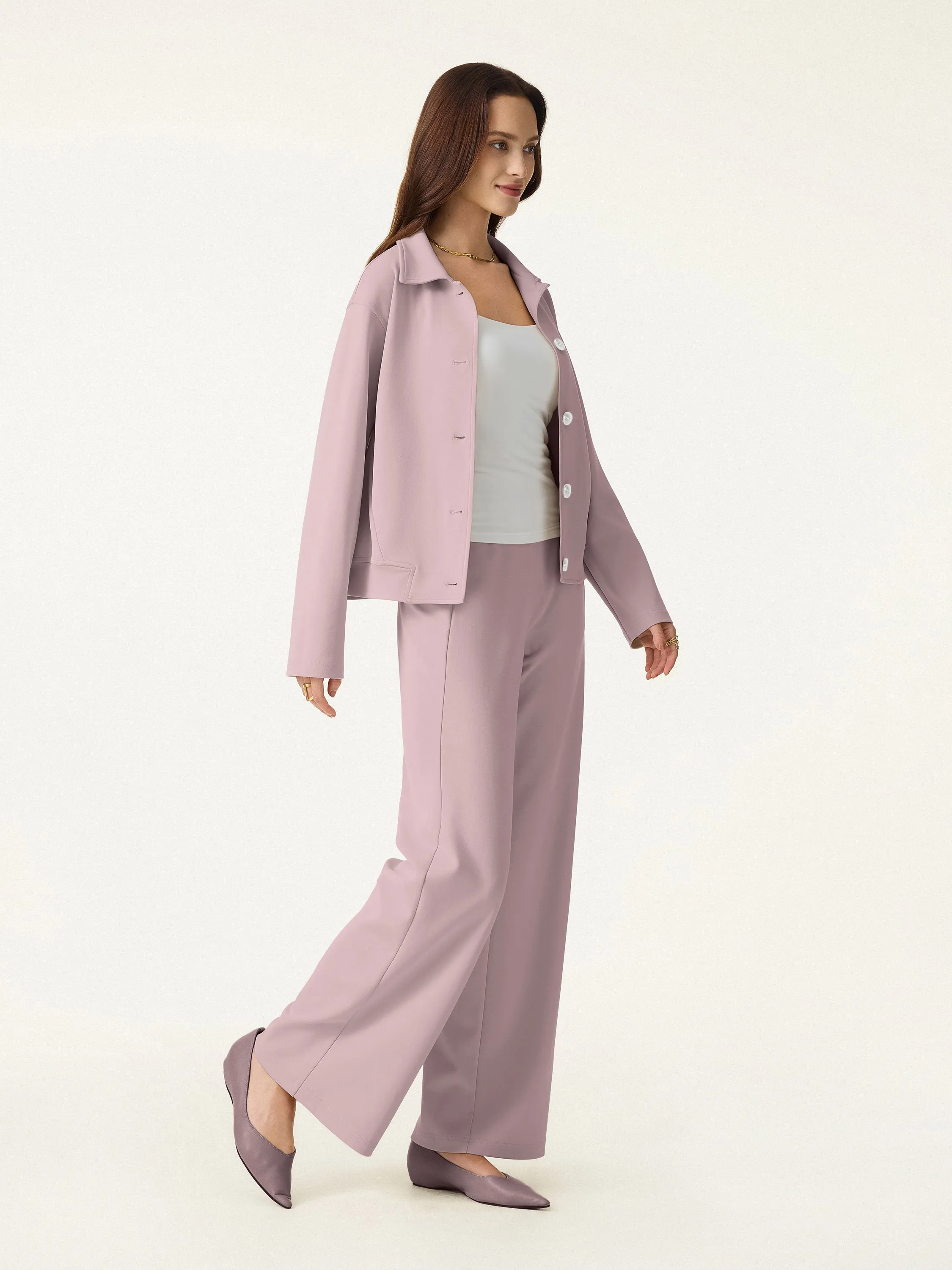 2Pcs Set Collared Button-Front Jacket & Straight Pull-on Pants with Pockets sold by OGLmove product image thumbnail 4