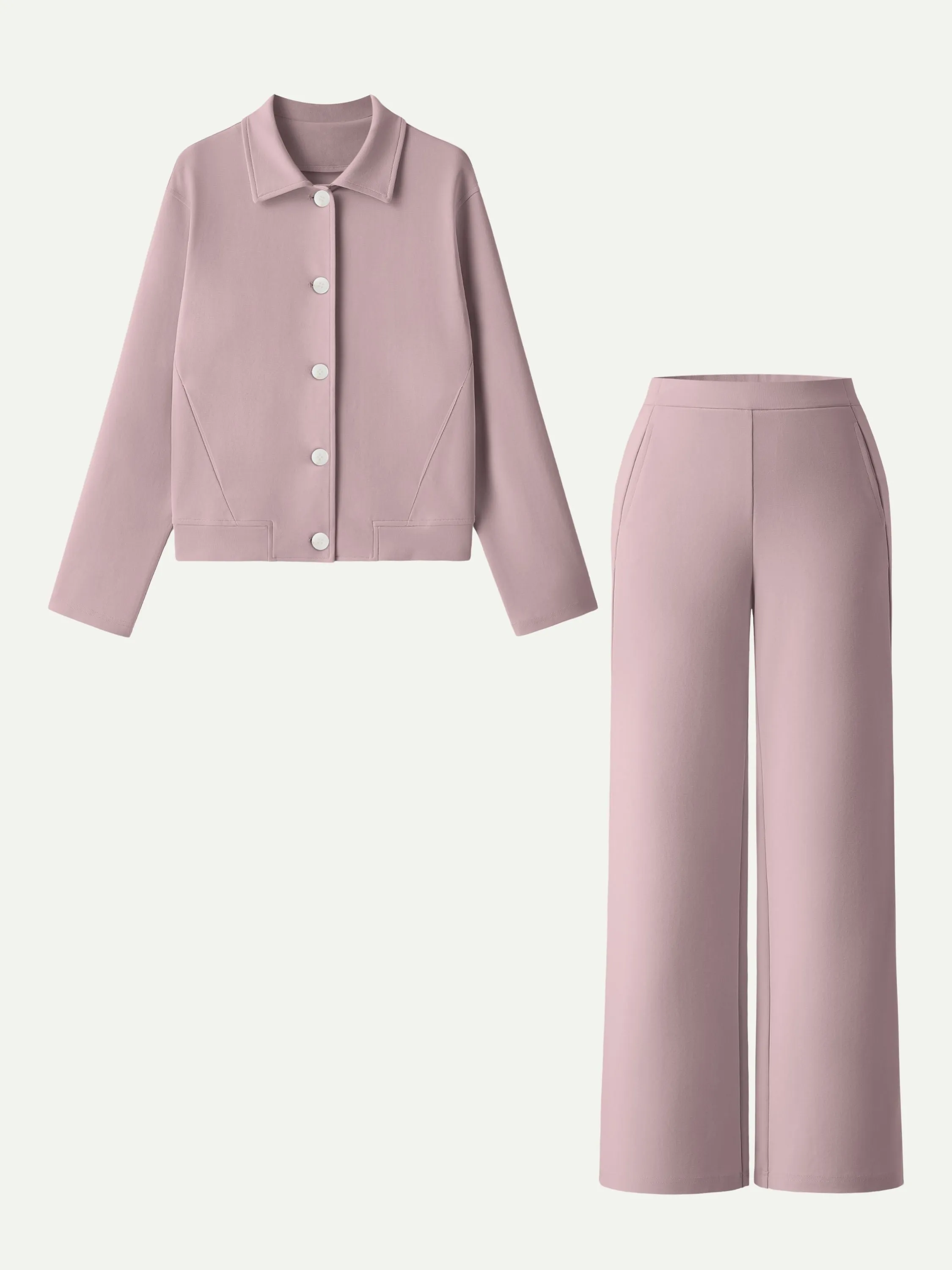 2Pcs Set Collared Button-Front Jacket & Straight Pull-on Pants with Pockets sold by OGLmove product image thumbnail 5