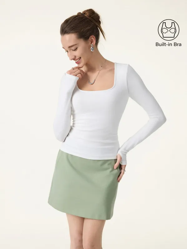 Cotton Viscose Square Neck Long Sleeve Bra Top with Thumbholes made by OGLmove