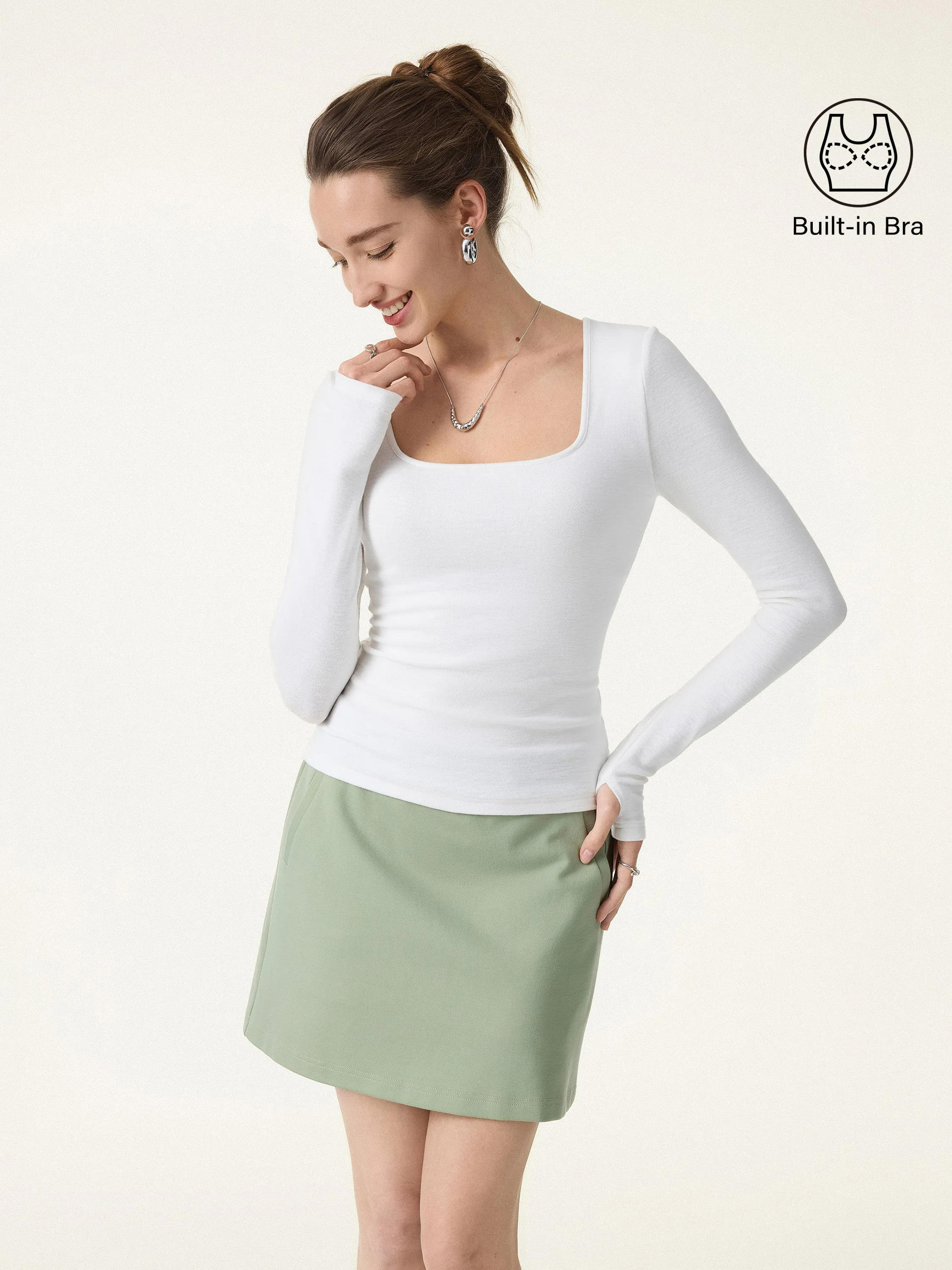 Cotton Viscose Square Neck Long Sleeve Bra Top with Thumbholes sold by OGLmove