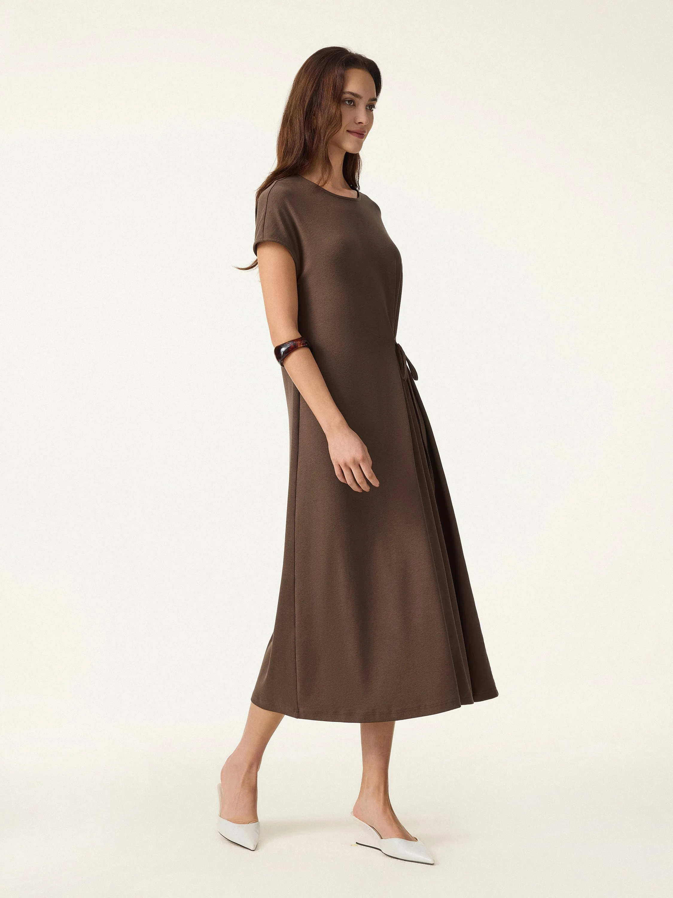 Cotton Lyocell Easy Airy Midi Dress with Self-Tie sold by OGLmove product image thumbnail 5