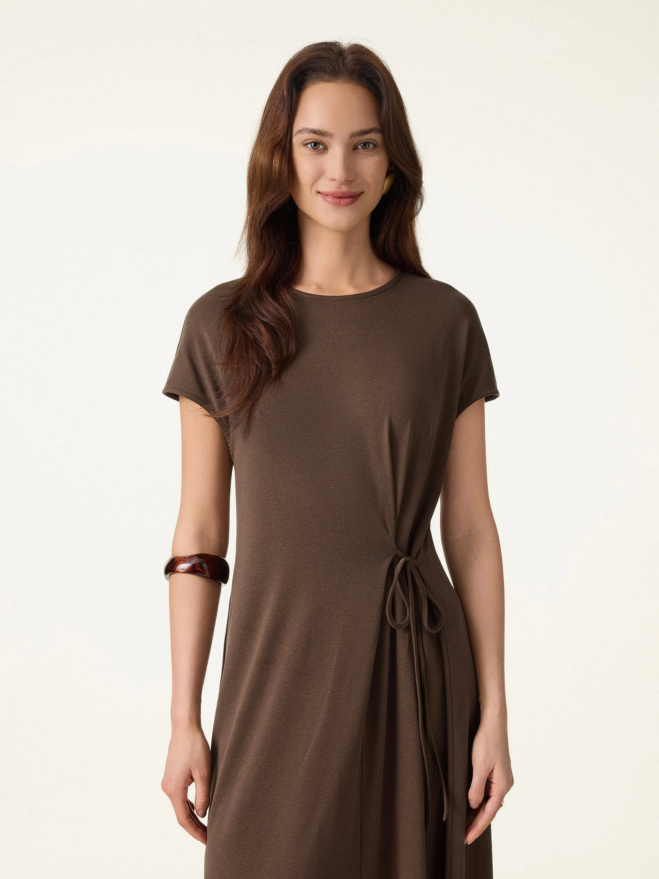 Cotton Lyocell Easy Airy Midi Dress with Self-Tie sold by OGLmove product image thumbnail 3