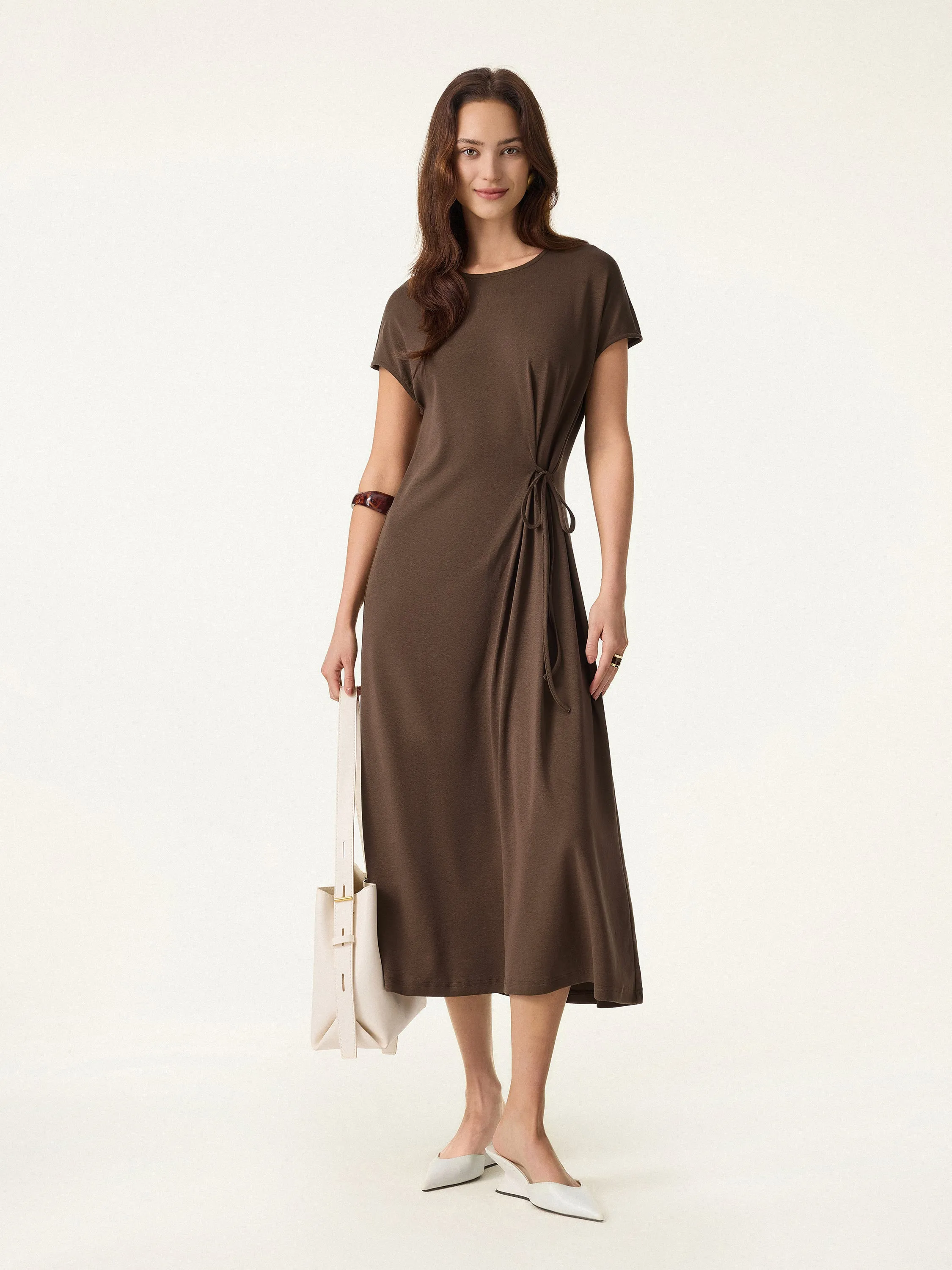 Cotton Lyocell Easy Airy Midi Dress with Self-Tie sold by OGLmove