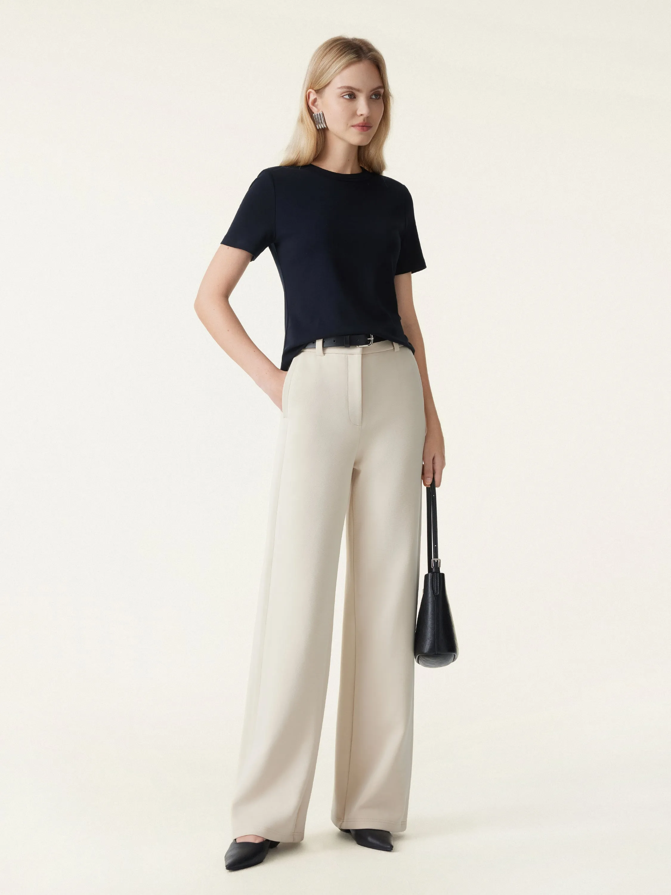 Stretchy Mid Rise Fly-Front Wide Leg Trousers sold by OGLmove product image thumbnail 3