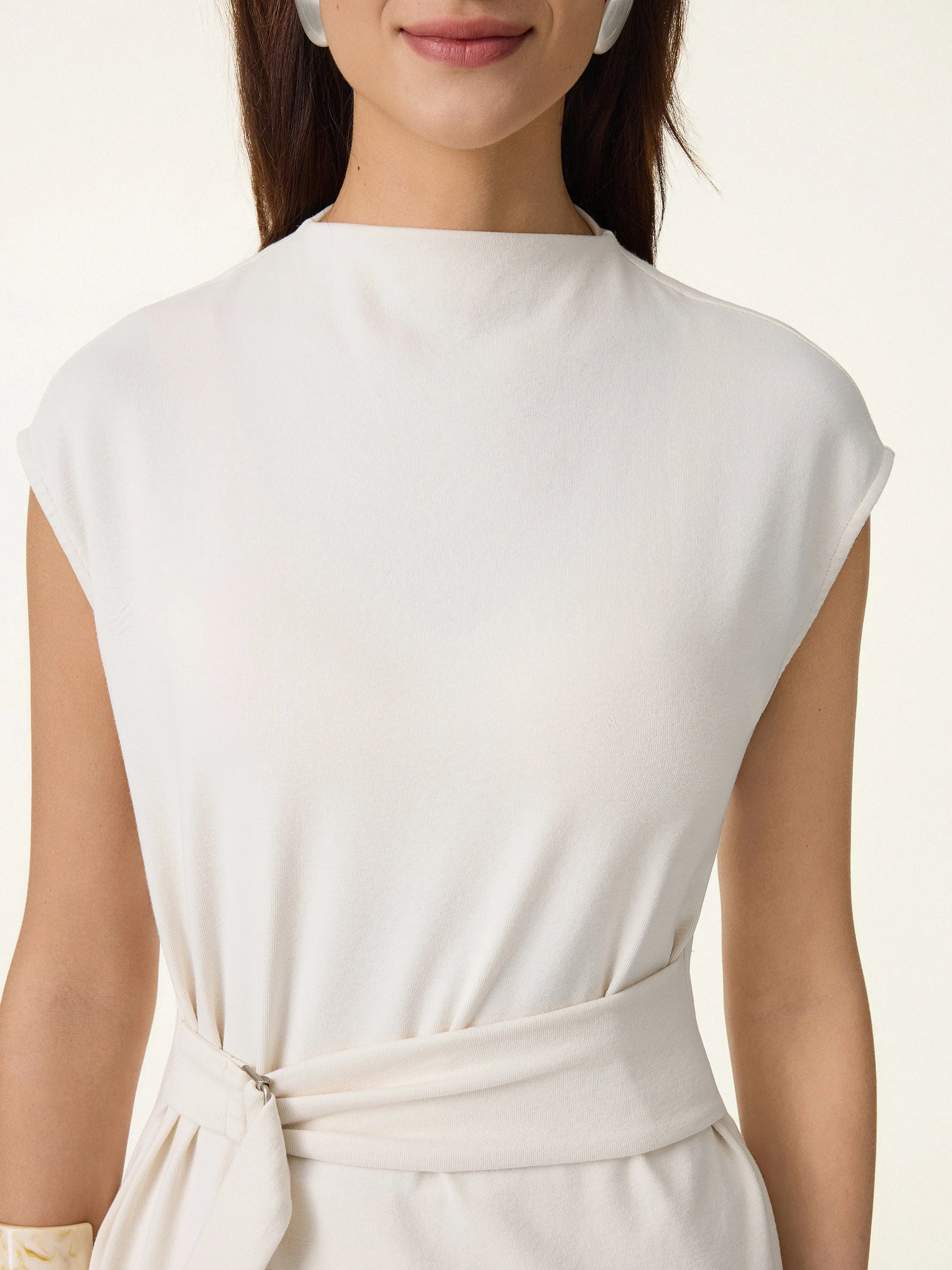 Cotton Lyocell Waist-Defined Cap Sleeve Top sold by OGLmove product image thumbnail 5