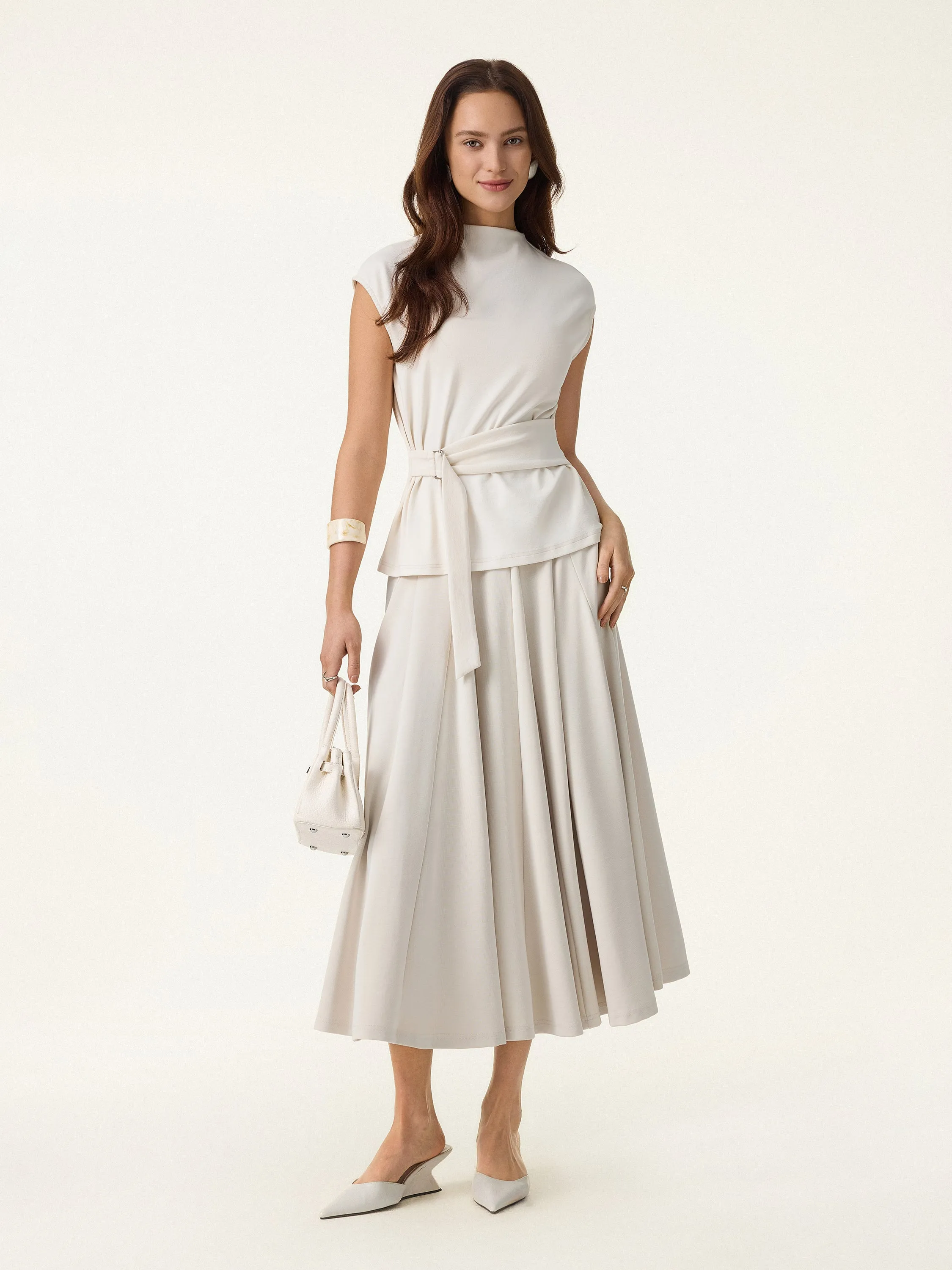 Cotton Lyocell Waist-Defined Cap Sleeve Top sold by OGLmove product image thumbnail 4