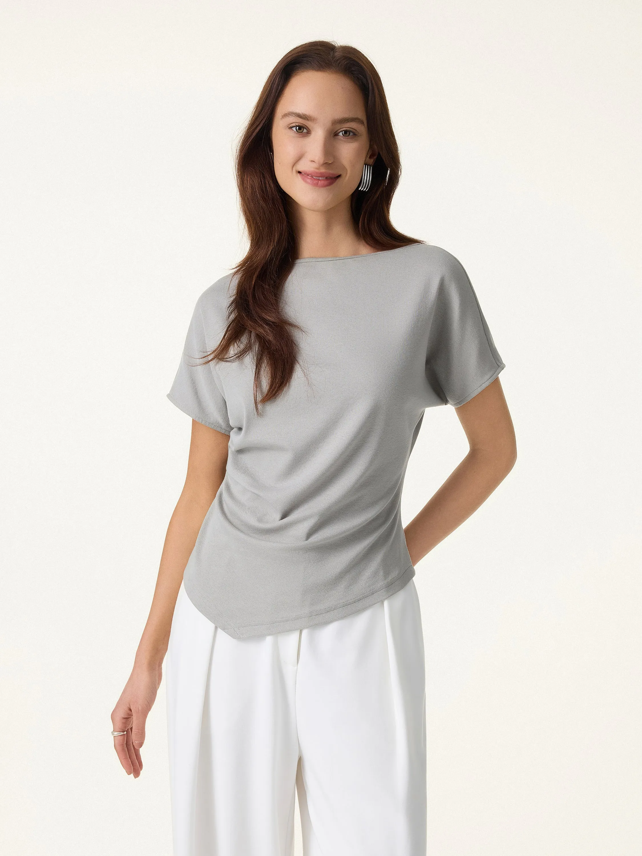 Cotton Lyocell Boatneck Angled Summer Tee sold by OGLmove product image thumbnail 4