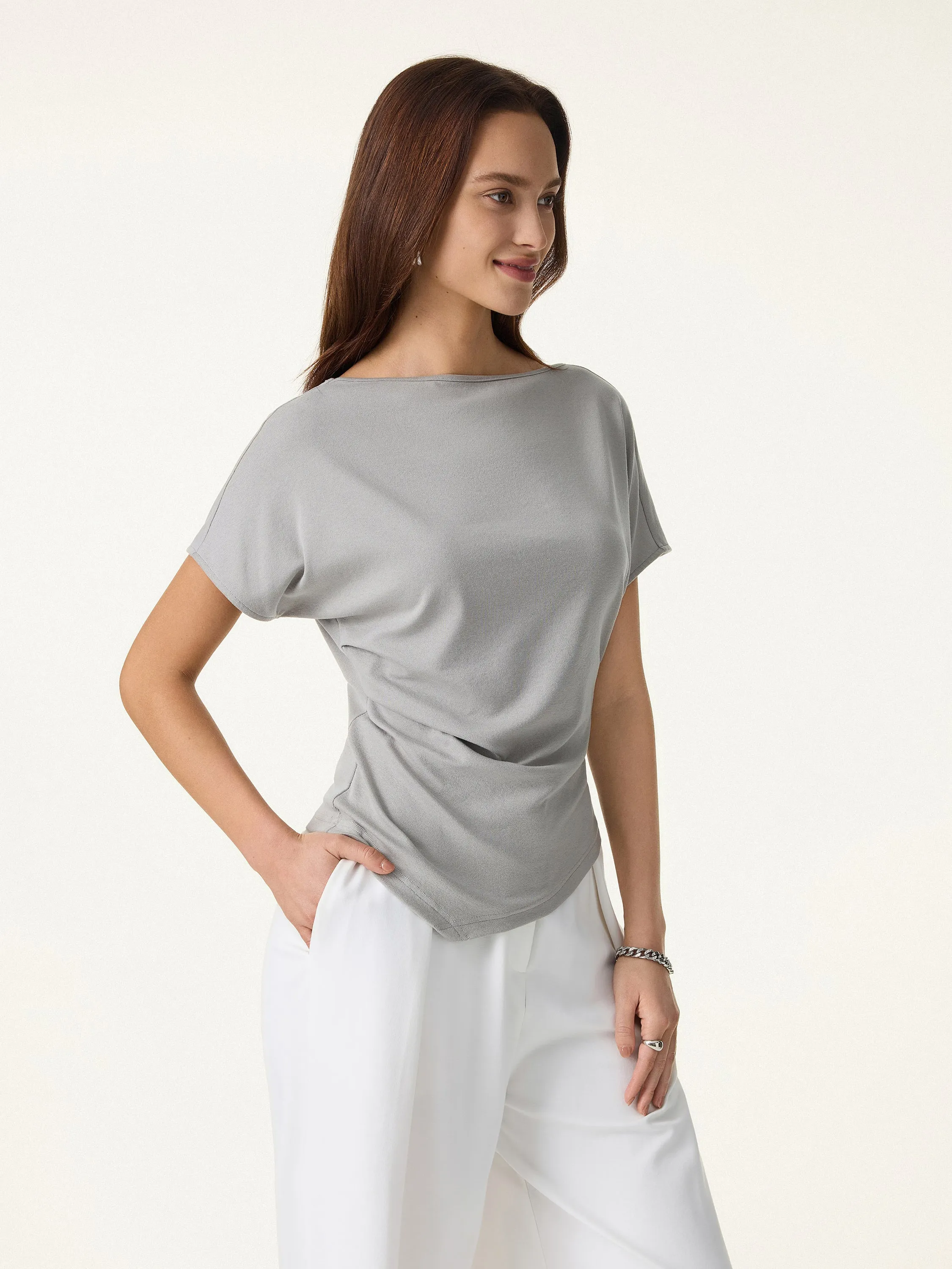 Cotton Lyocell Boatneck Angled Summer Tee sold by OGLmove