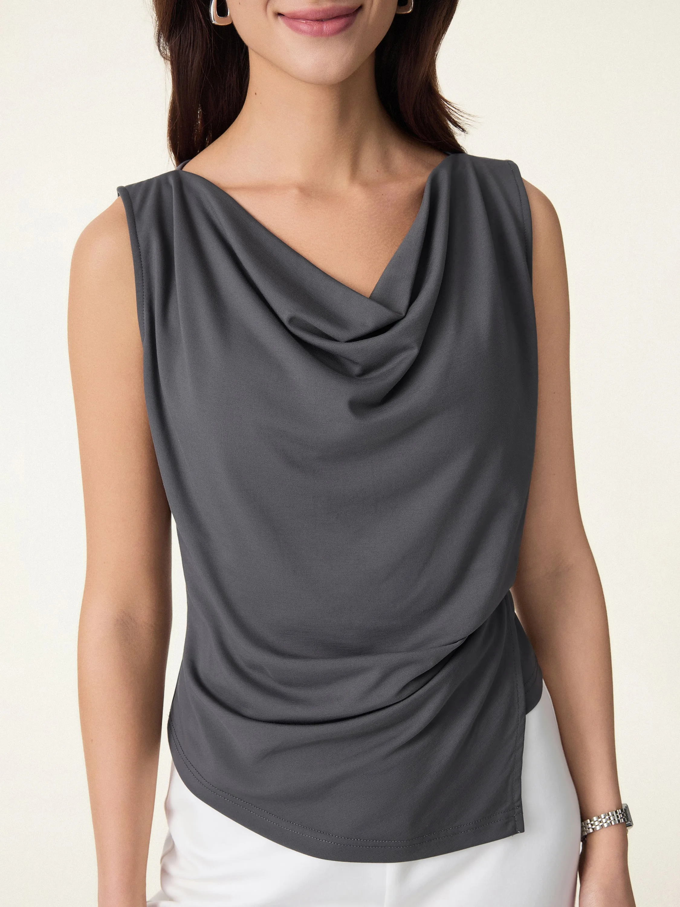 Cowl Neck Asymmetrical Tucked Sleeveless Top sold by OGLmove product image thumbnail 5