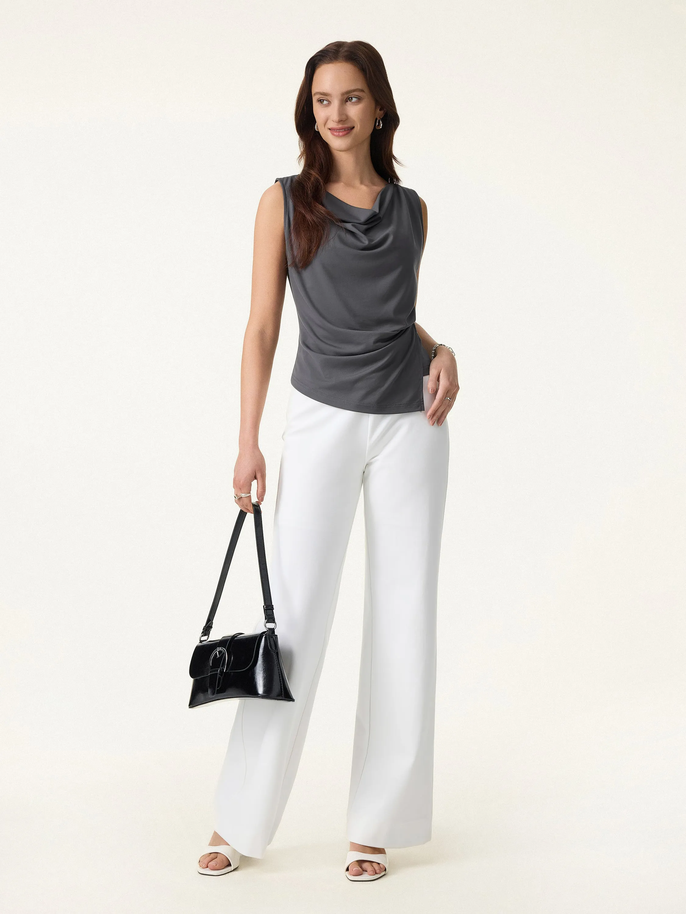 Cowl Neck Asymmetrical Tucked Sleeveless Top sold by OGLmove product image thumbnail 3