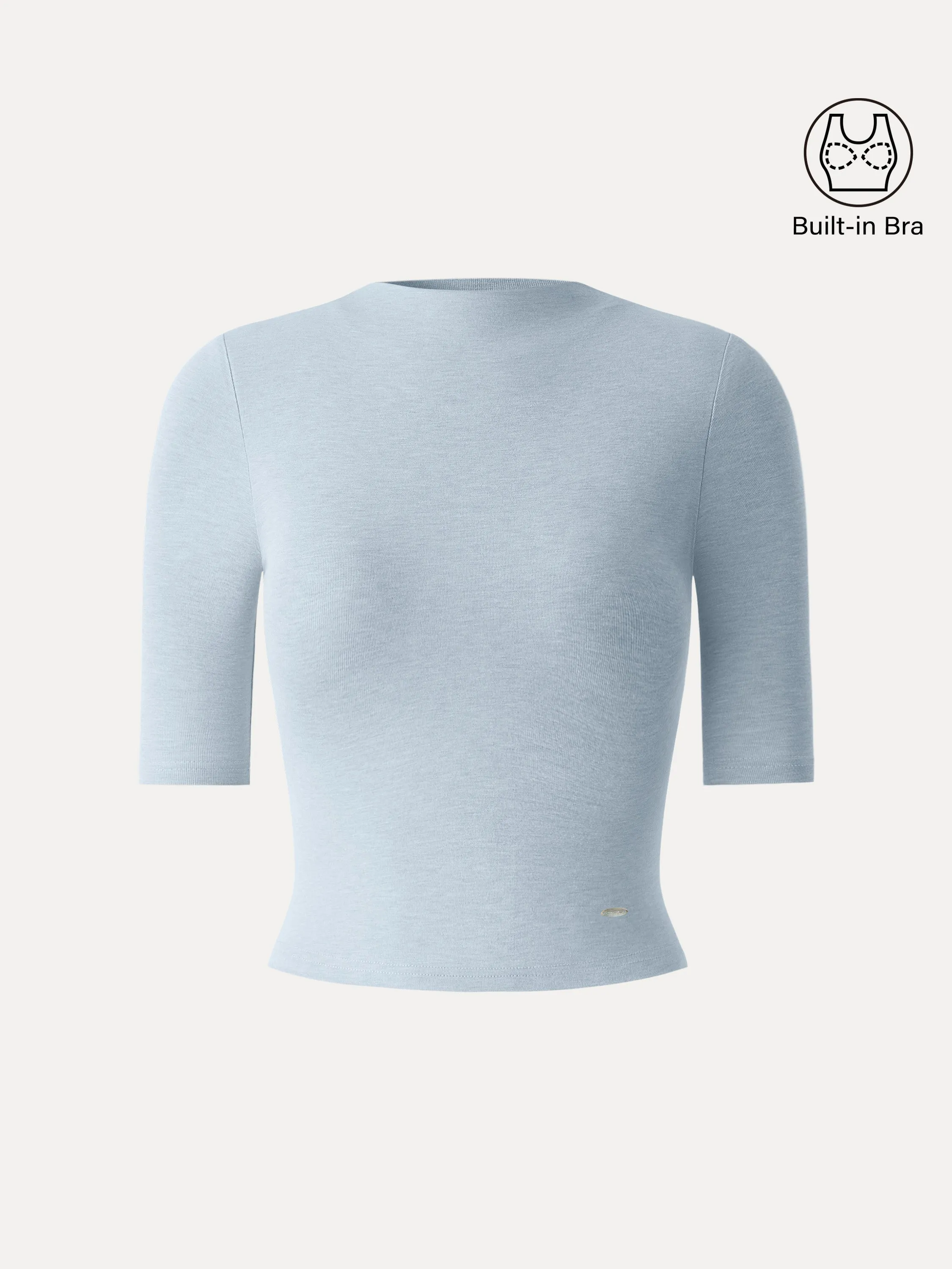 Modal Blend Mockneck Elbow Sleeve Cropped Bra Top sold by OGLmove product image thumbnail 2