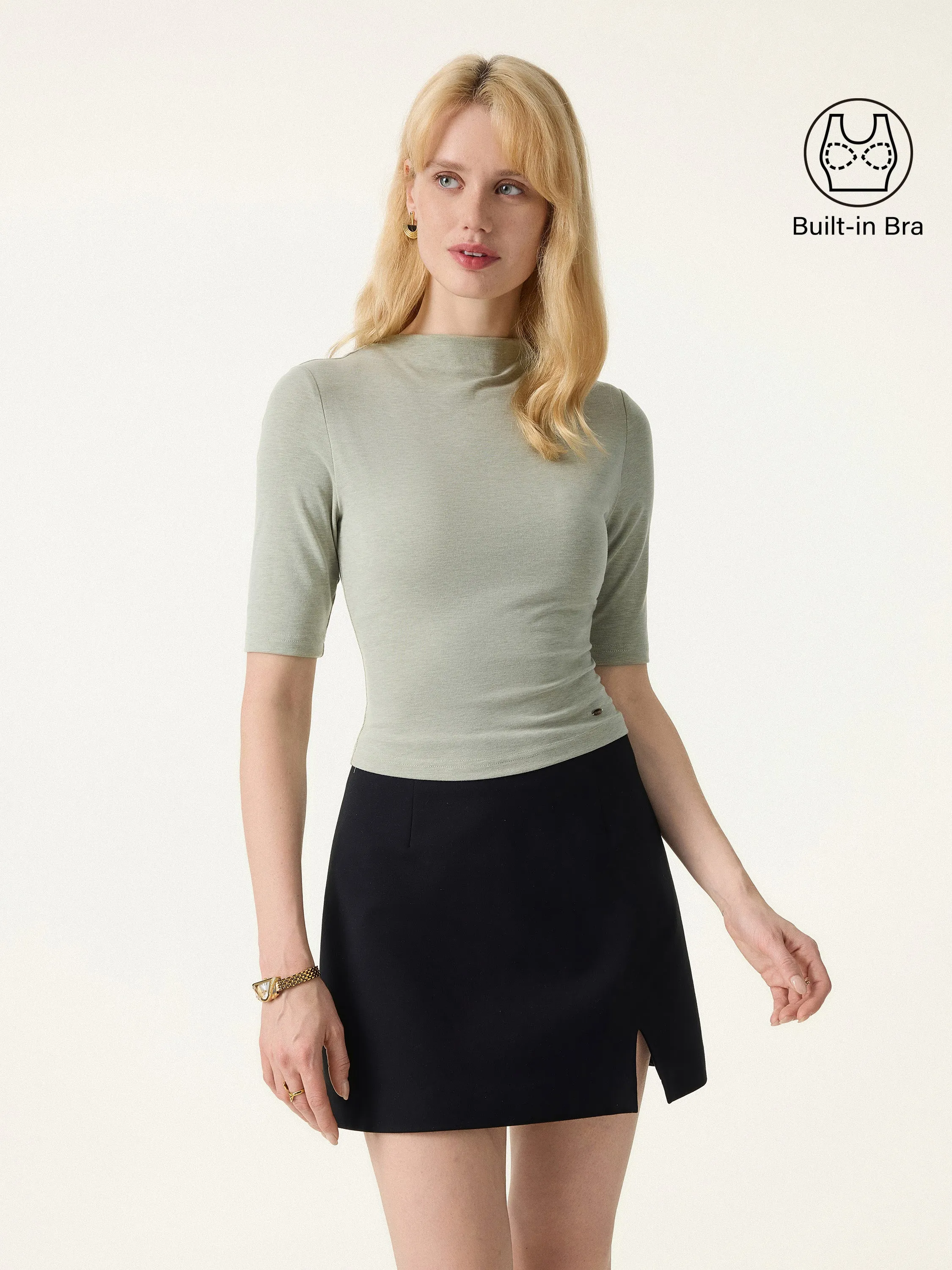 Modal Blend Mockneck Elbow Sleeve Cropped Bra Top sold by OGLmove product image thumbnail 4