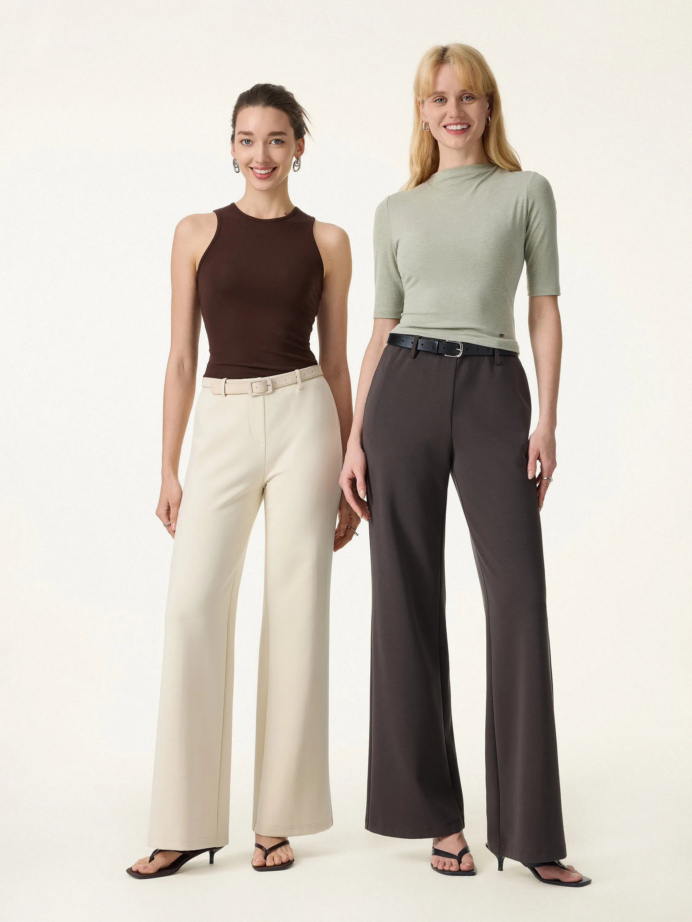 Stretch Cotton Mid Rise Flared Wide Leg Pull-on Pants with Pockets sold by OGLmove product image thumbnail 2